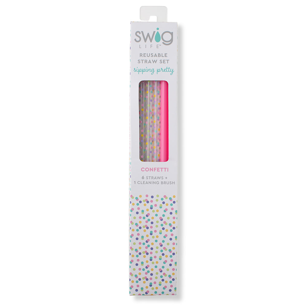 Eco-Friendly Pink Confetti Reusable Straw Set - 12 Pack BPA-Free Drinking Straws for Parties, Smoothies & Cocktails - Fun & Sustainable Alternative to Plastic Straws