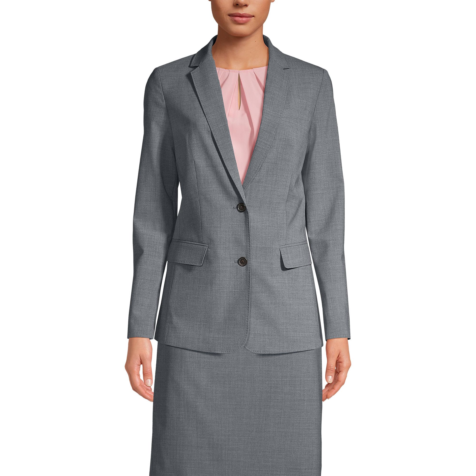 Lands' End Women's Washable Wool Blazer - Classic Two-Button Jacket for Office, Business & Formal Occasions