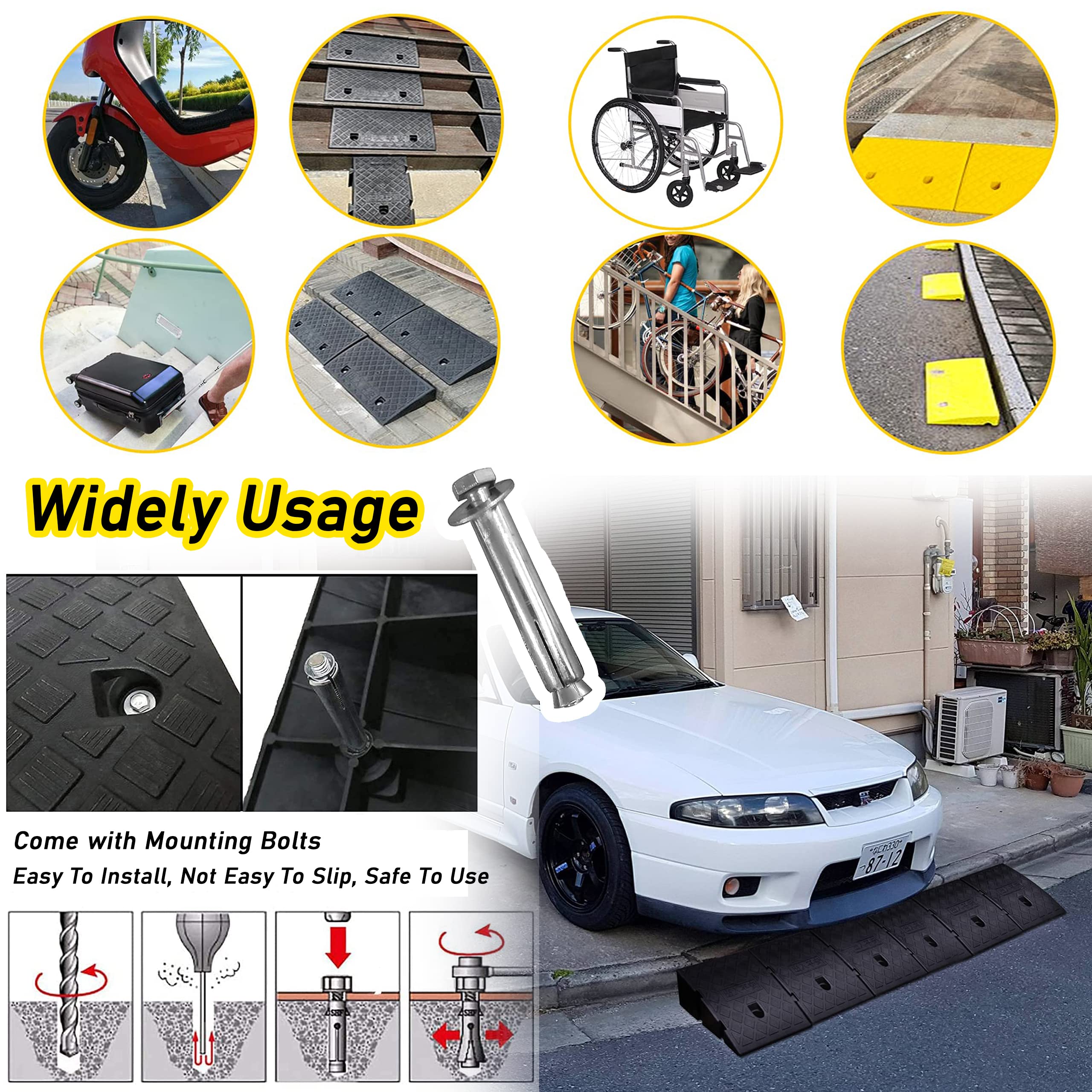 Heavy Duty Rubber Driveway Curb Ramp - 9.8