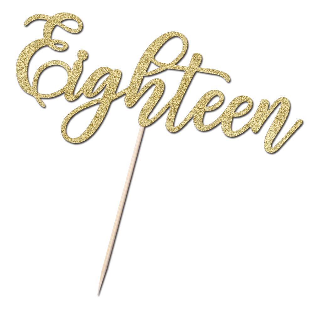 Happy 18th Birthday Cake Topper - Gold Glitter 'Cheers to 18 Years' Party Decorations for 18th Birthday Cakes, Teen Celebrations & Milestone Parties
