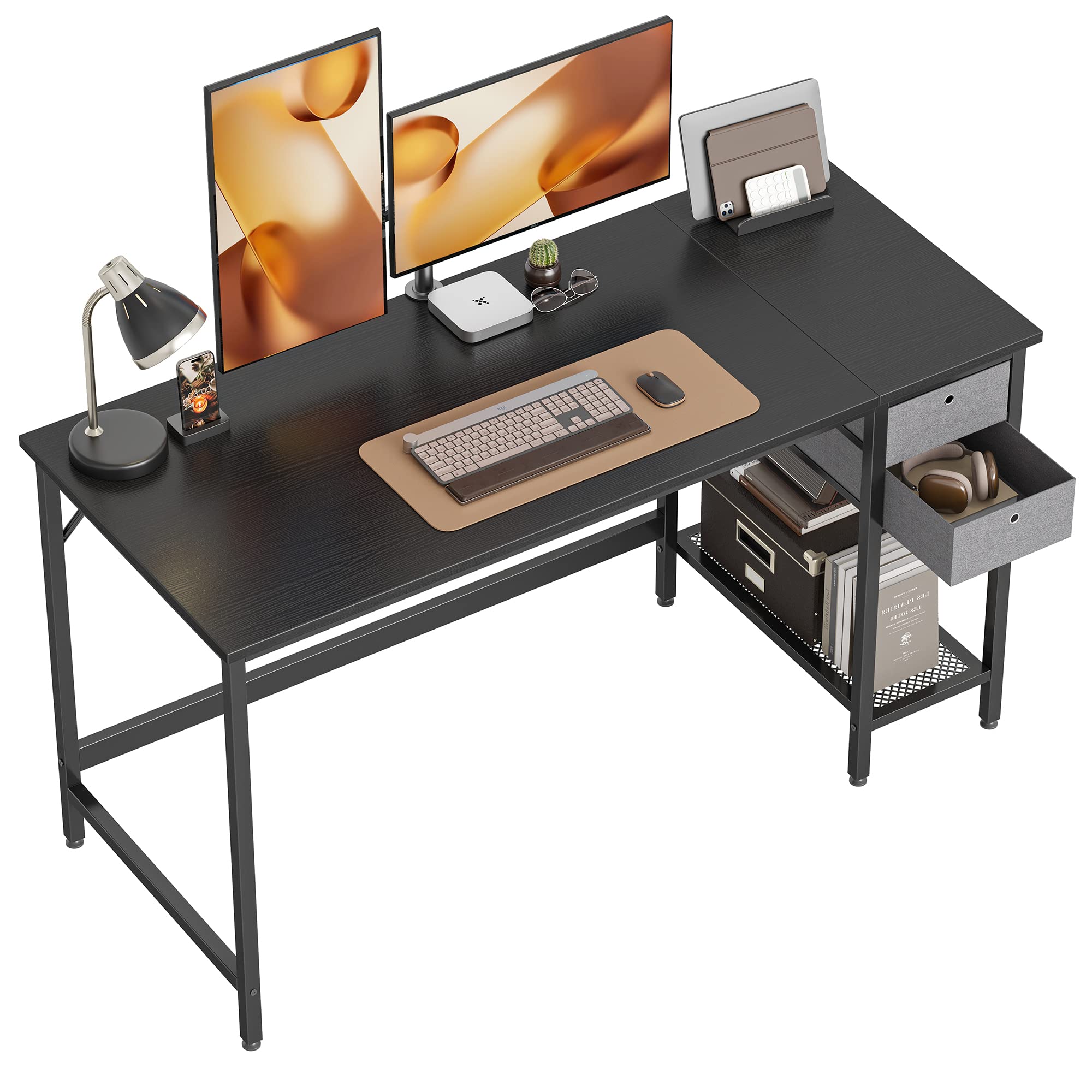 Cubiker 55 Inch Home Office Computer Desk with Drawers - Modern Simple Writing Study Desk for Small Spaces, Black - Perfect for Home Office, Gaming Setup & Workspace Organization