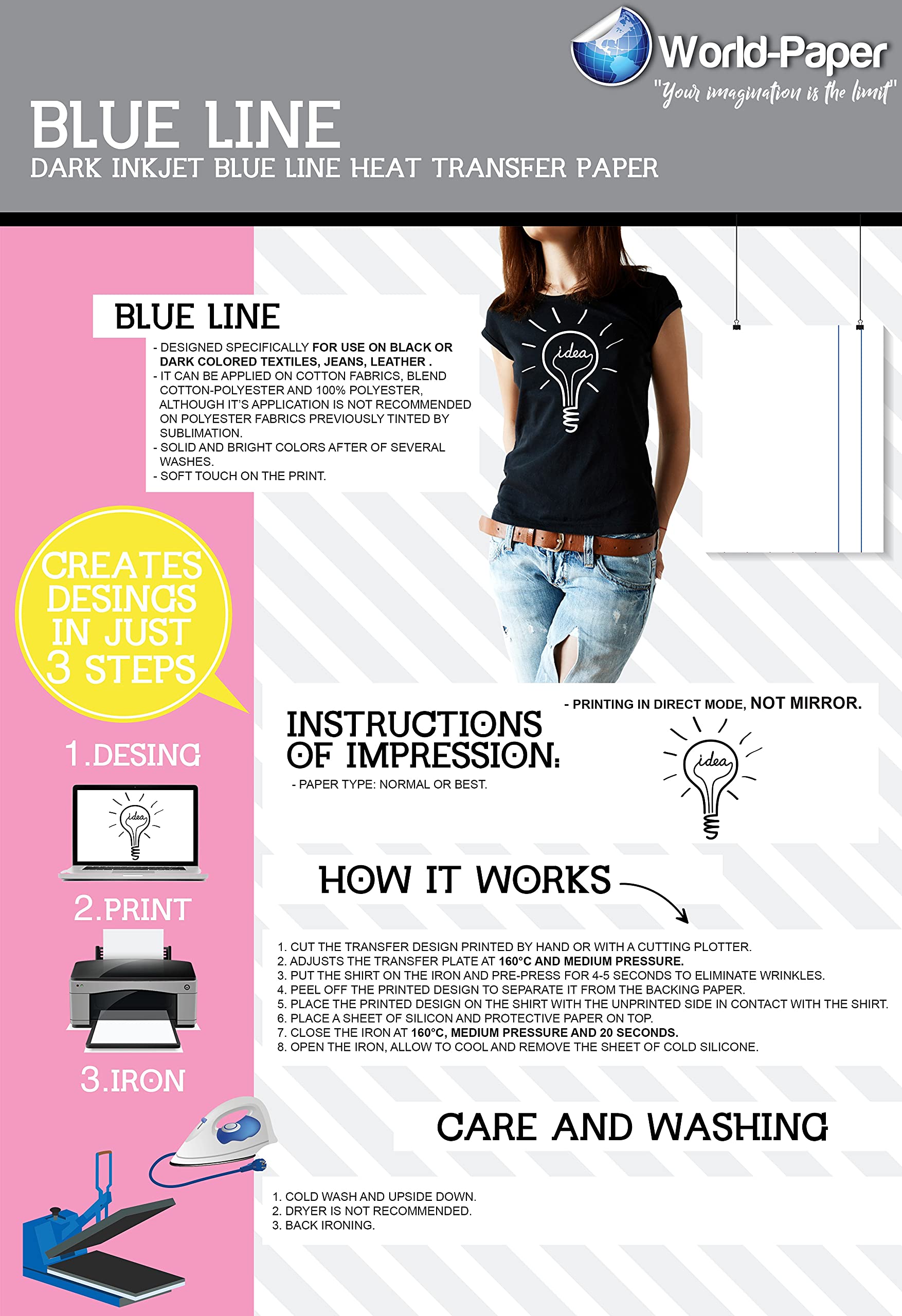 Premium Heat Transfer Paper for Dark Fabrics - 25 Sheets, Compatible with Inkjet Printers (5-200 Sheets Available) - Perfect for DIY T-Shirts, Hoodies & Custom Apparel Projects