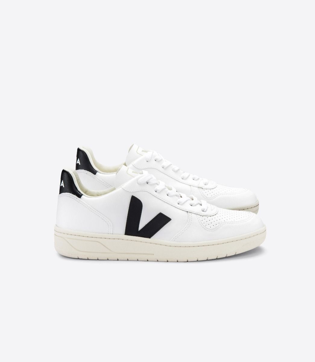 Veja V10 Sneakers for Men & Women - White & Black Vegan Leather Sustainable Running Shoes - Perfect for Gym, Workouts & Casual Wear