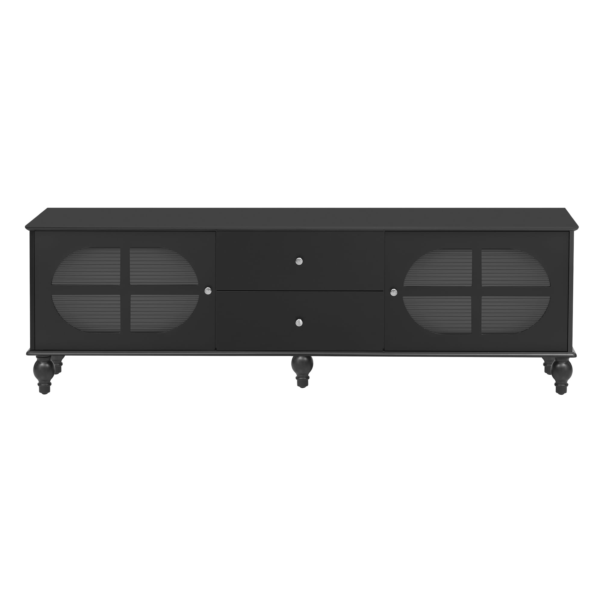 Modern TV Stand for 75 Inch TVs - Entertainment Center with 2 Drawers & 2 Fluted Glass Door Cabinets - 68.9