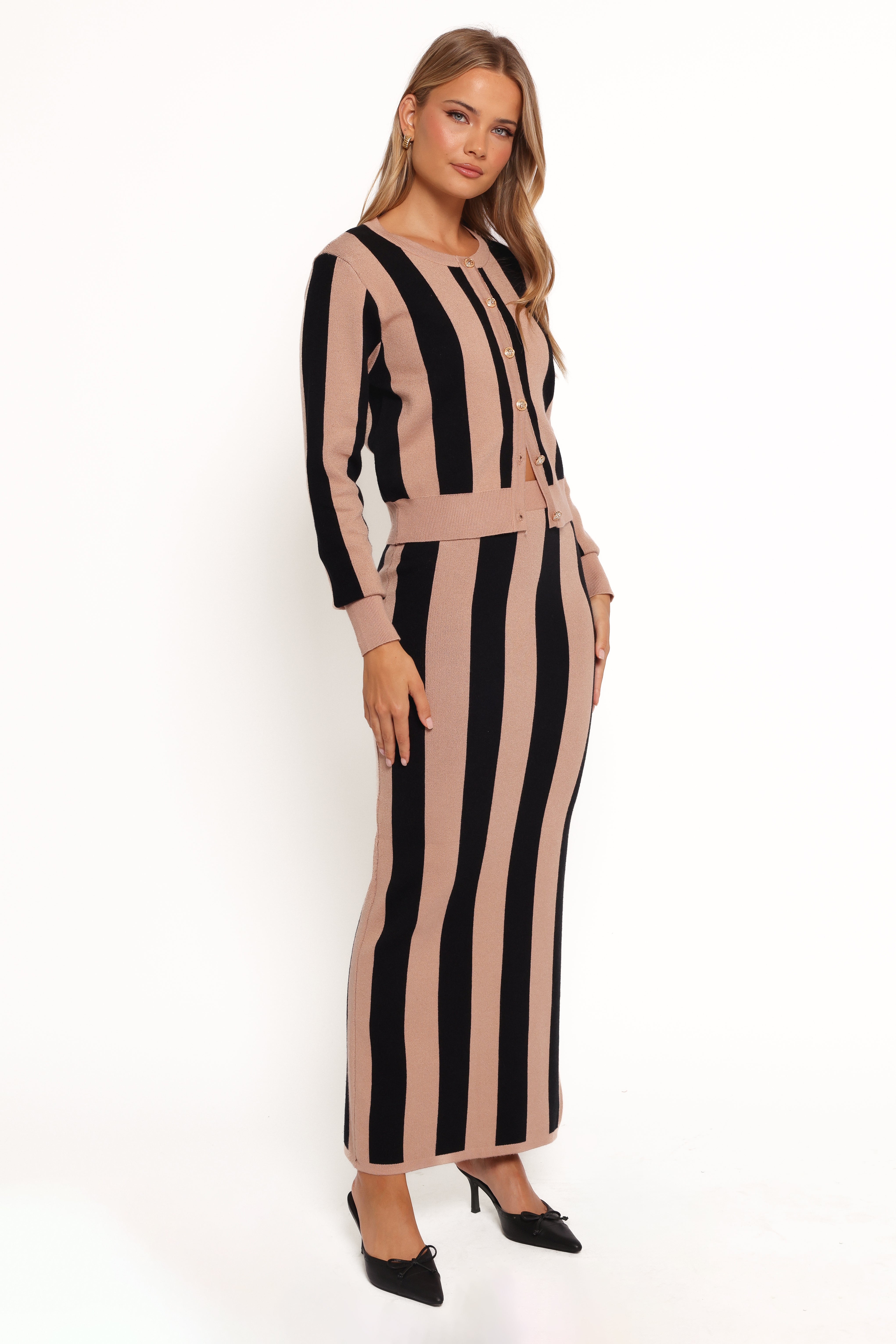 Katin Knit Skirt Set - Black & Brown Striped Women's Outfit for Casual Wear & Office Style | Perfect for Fall & Winter Fashion