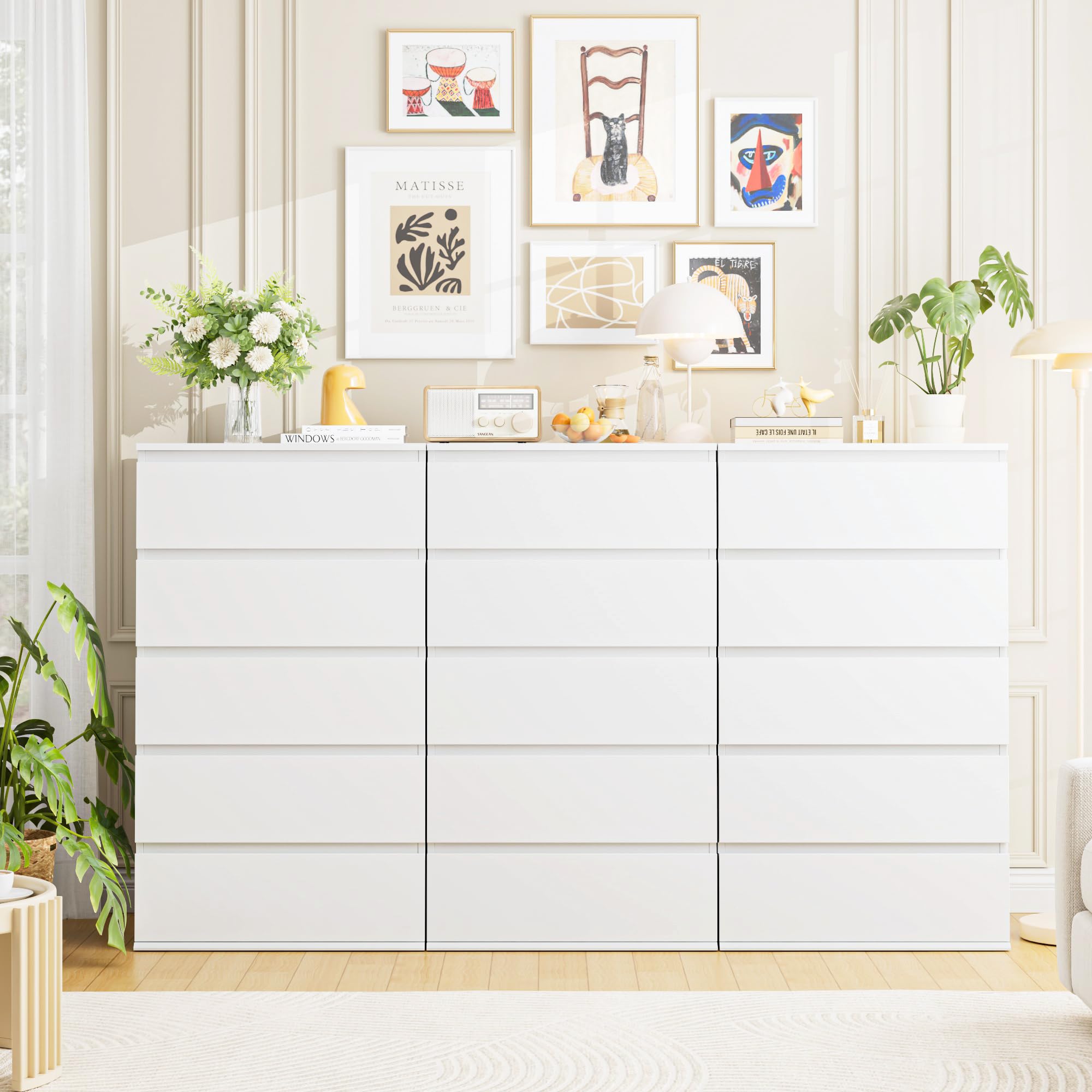 FOTOSOK 5-Drawer White Dresser with Large Storage Space - Modern Tall Chest of Drawers for Bedroom, 23.6