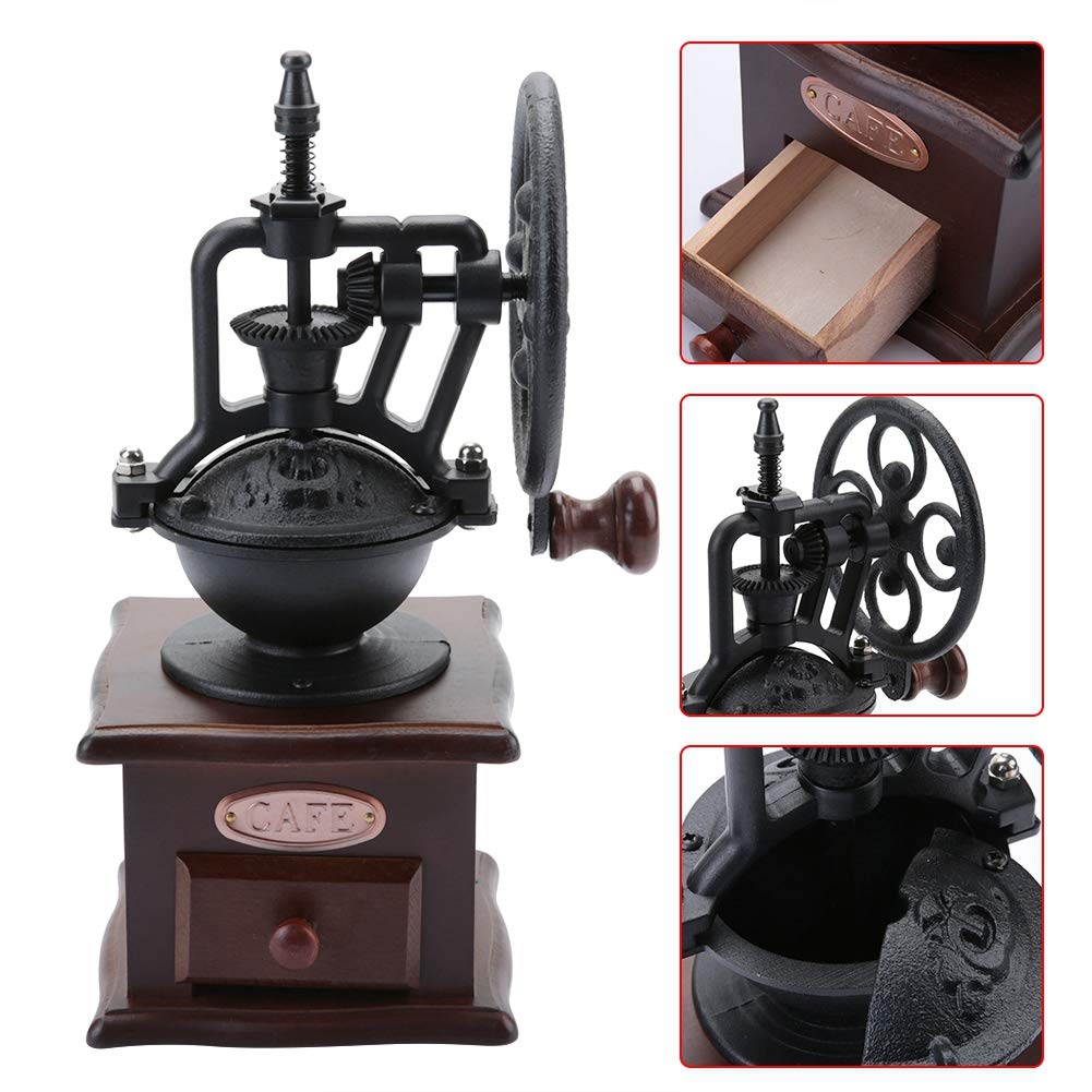 Premium Manual Coffee Grinder - Vintage Style Hand Crank Portable Wooden Coffee Bean Mill with Adjustable Grind, Side Handle & Built-in Beans Bowl | Perfect for Travel, Camping & Home Brewing