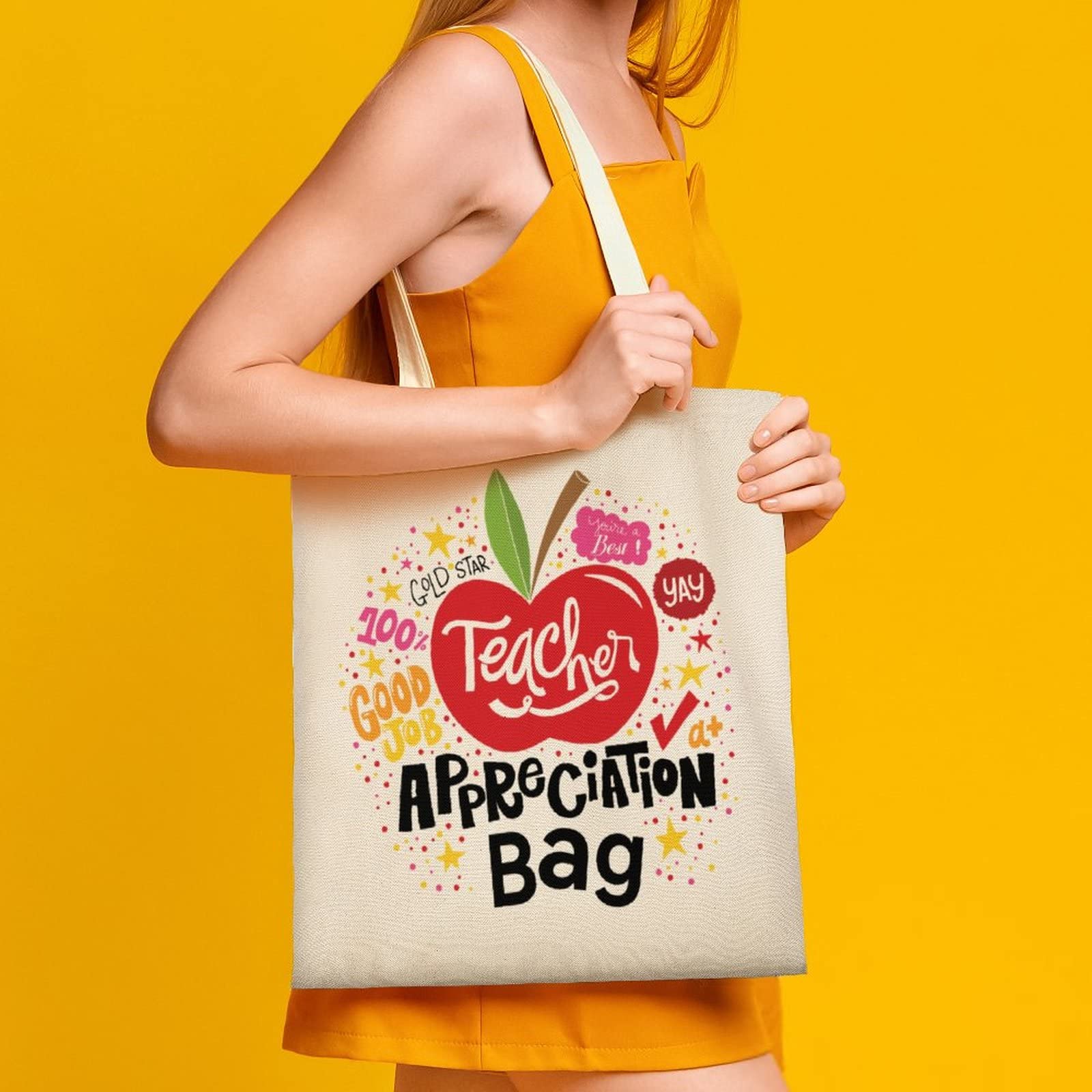 Best Teacher Appreciation Gifts for Women - Durable Canvas Reusable Tote Bag - Perfect for School, Work, or Everyday Use