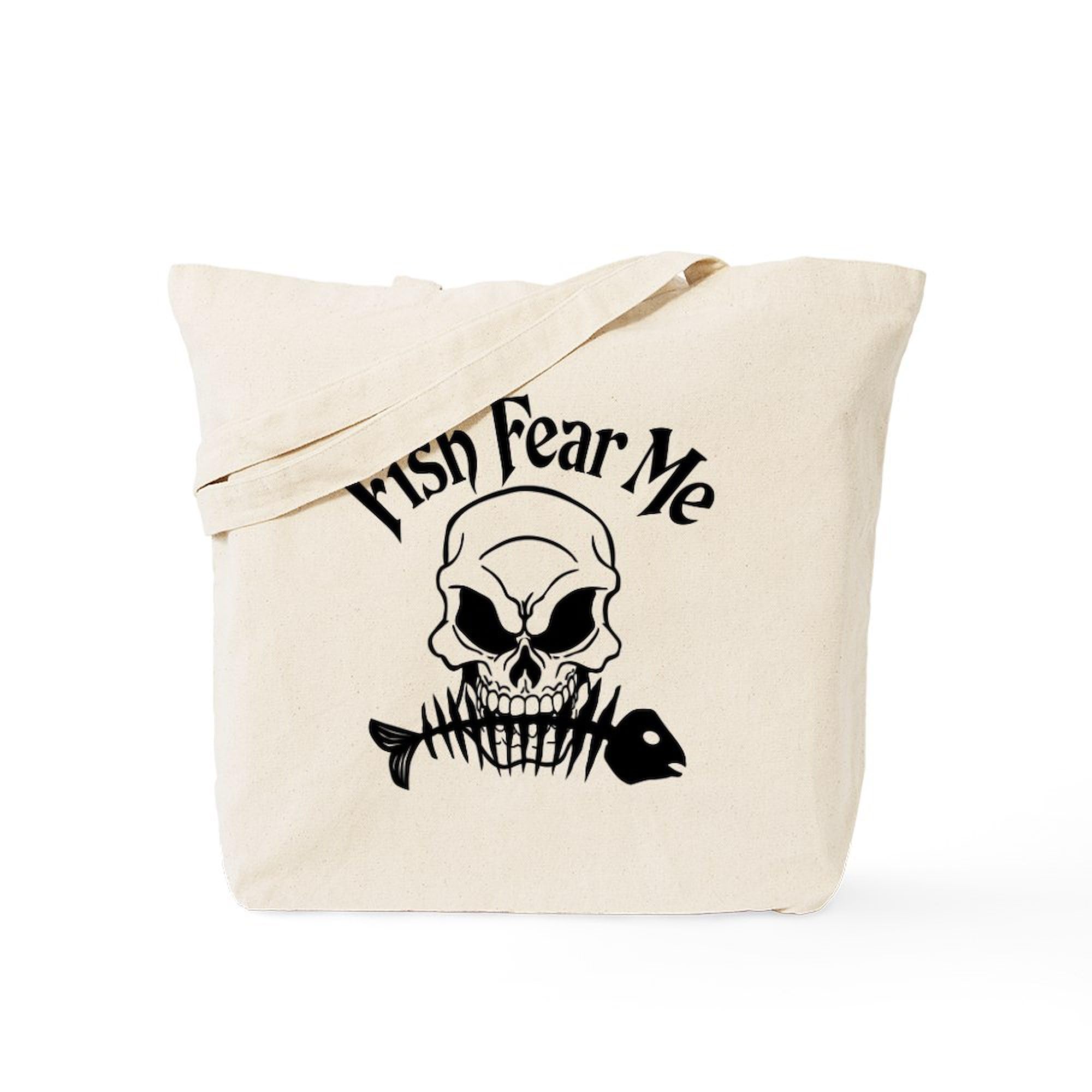 Fish Fear Me Skull Tote Bag - Natural Canvas Reusable Shopping Bag for Groceries, Beach & Everyday Use | Eco-Friendly & Durable