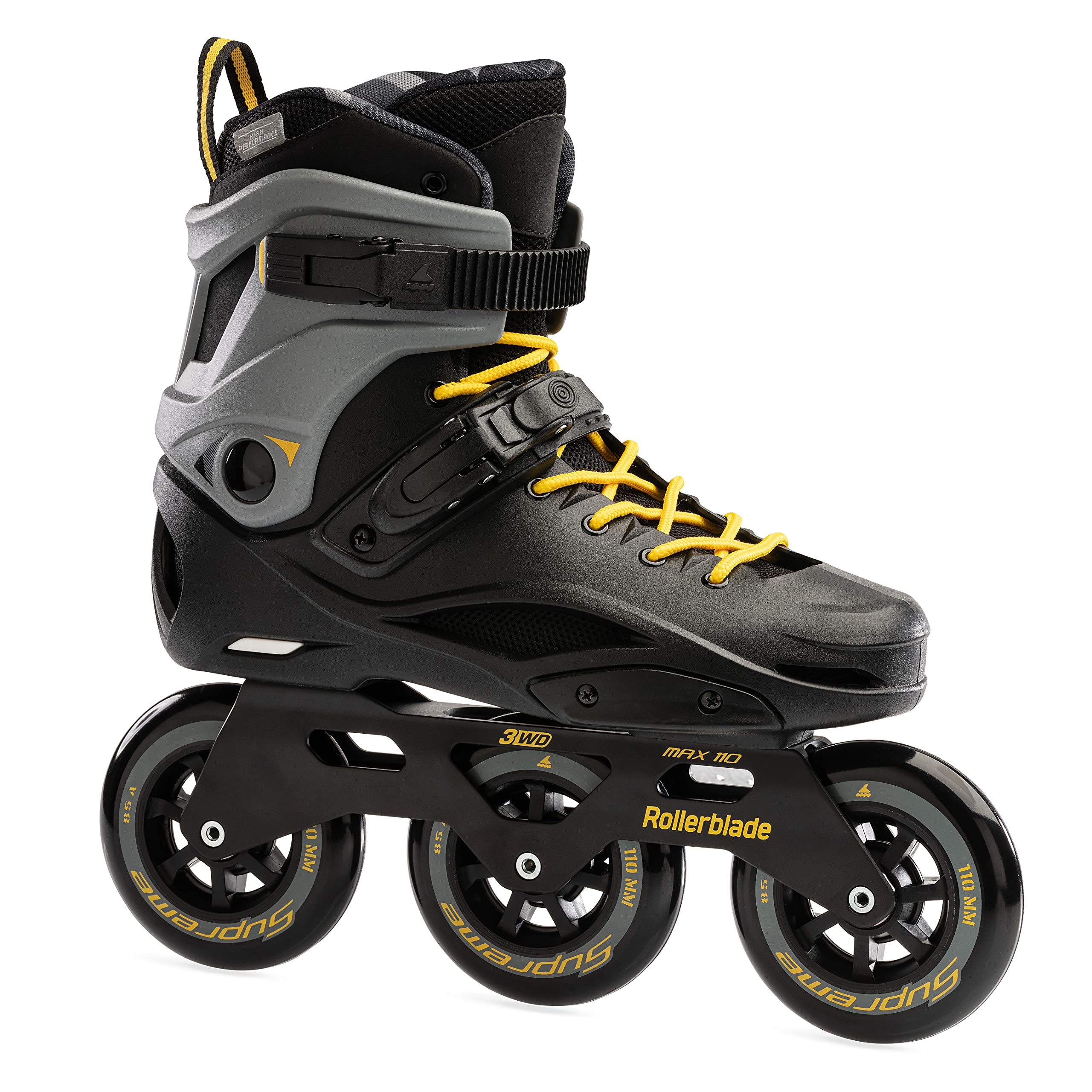 Rollerblade RB 110 Unisex Adult Fitness Inline Skates - Black/Saffron Yellow - Urban Performance Skating for Men & Women - Perfect for Outdoor Exercise, Commuting & Recreational Skating