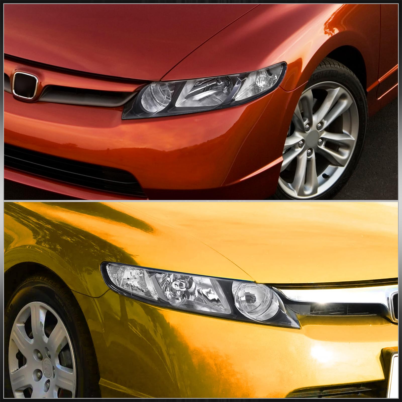 Black Clear Lens Headlights for Civic Sedan 2006-2011 - Bumper Lamps Assembly Pair - Night Driving Upgrade