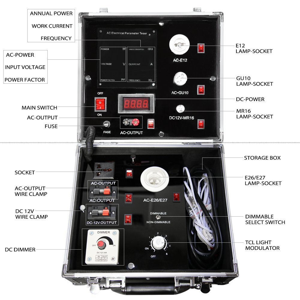 Portable Multi-Function Aluminum LED Demo Case - Universal LED Tester for Light Bulbs, Sample Display with Pulleys & Telescoping Rod (Small) | Perfect for Electricians, LED Testing & Trade Show Displays