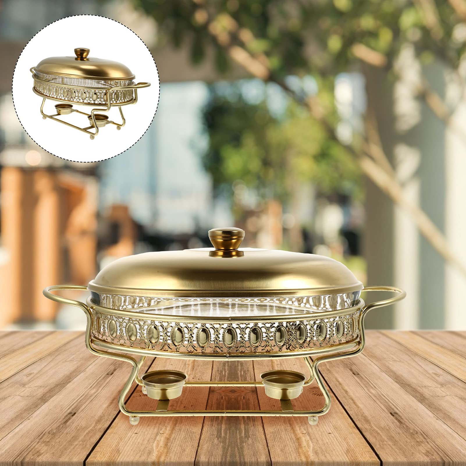 Premium Hemoton Buffet Server Warming Tray - 12 Inch Round Chafing Dish Set with Glass Food Pan, Water Pan & Fuel Holders - Perfect for Wedding Receptions, Banquets, Catering Events & Buffet Service - Keep Food Warm for Hours