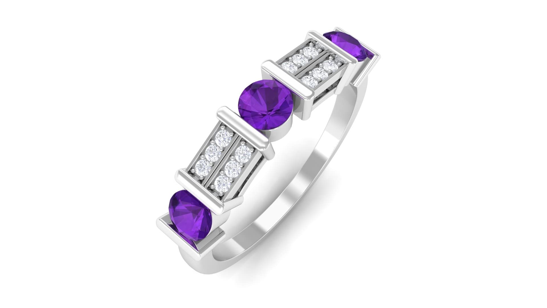 0.50 CT Genuine Amethyst & Diamond 14K Solid Gold Semi Eternity Ring for Women | Elegant Purple Birthstone Jewelry Gift for Anniversary, Engagement & Special Occasions