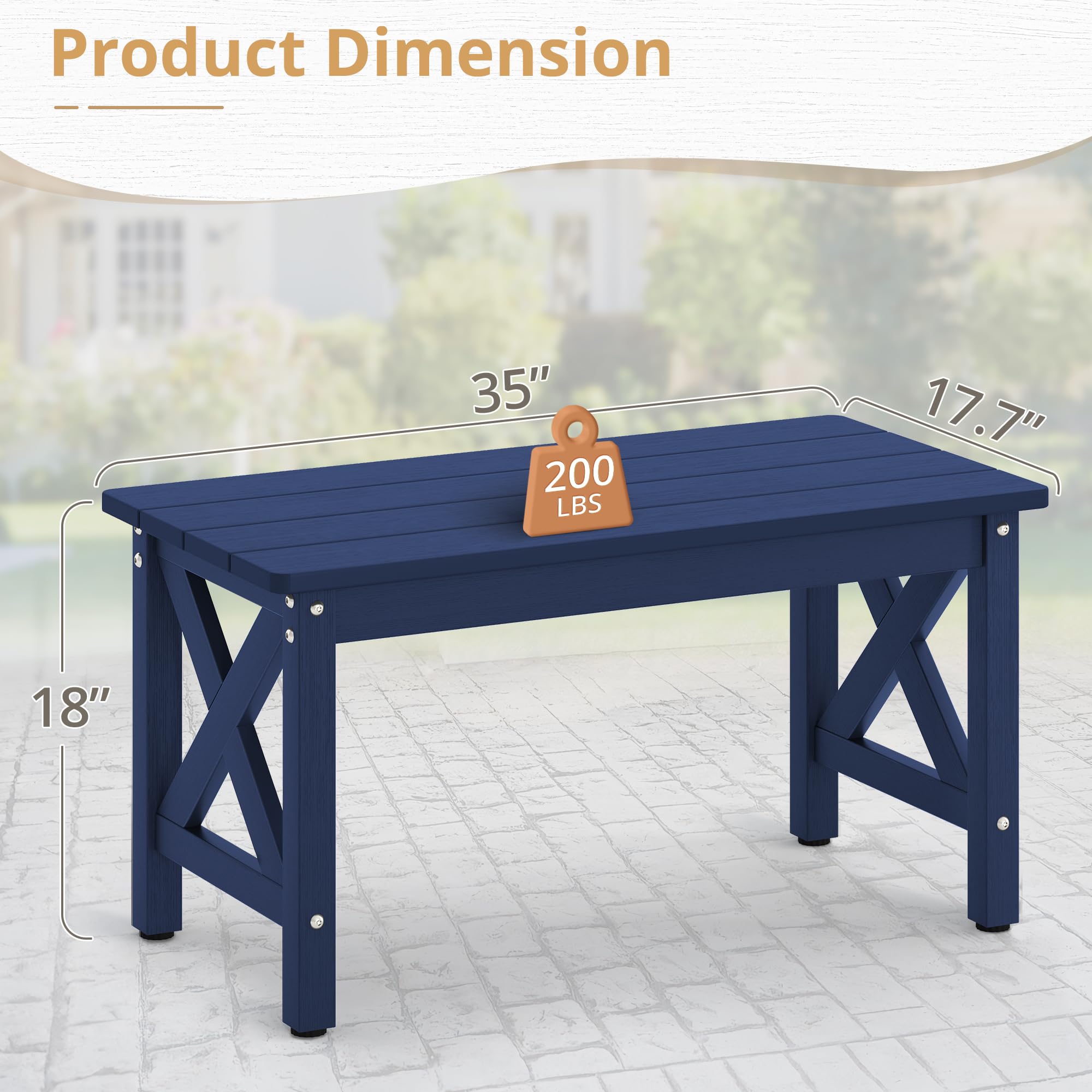 LUE BONA All-Weather Rectangle Outdoor Coffee Table for Patio, Deck, Porch & Lawn - Navy Blue | Durable HDPS Material | Perfect for Backyard Relaxation, Poolside Lounging & Outdoor Entertaining