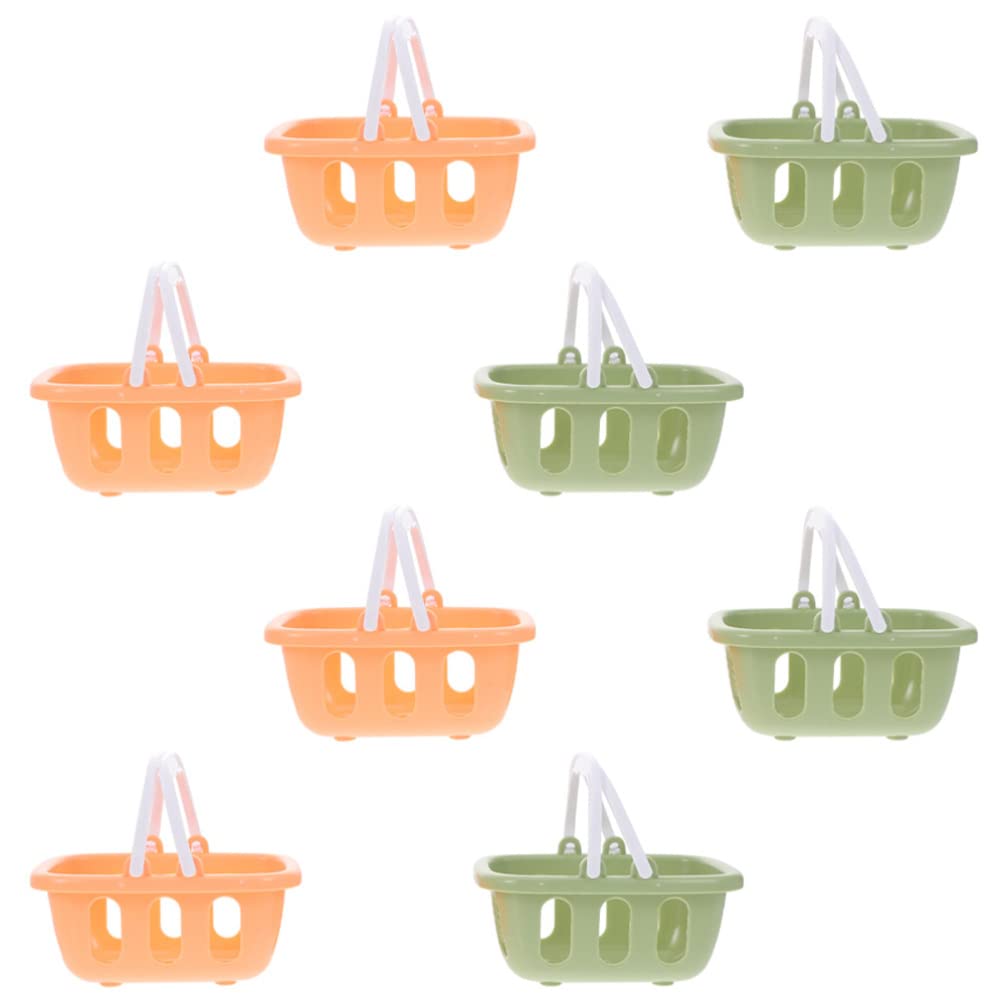 8Pcs Mini Toy Shopping Basket Set for Kids - Colorful Grocery Baskets with Handles, Easter Egg Baskets & Small Storage Containers - Perfect for Pretend Play, Party Favors, Kitchen Role Play & Classroom Activities (Green & Orange)