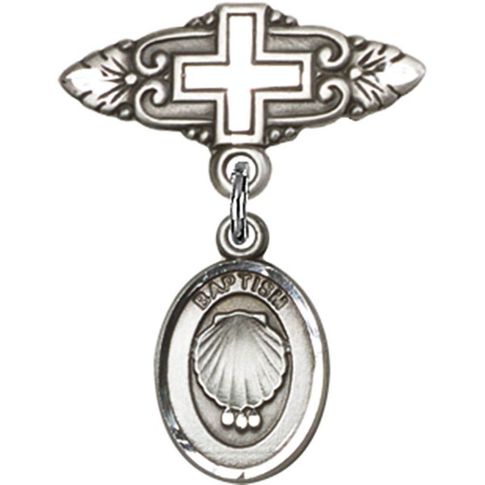 1 X 3/4 Inch Sterling Silver Baby Baptism Badge with Cross Charm & Pin - Perfect for Christening Gifts, First Communion, and Religious Ceremonies