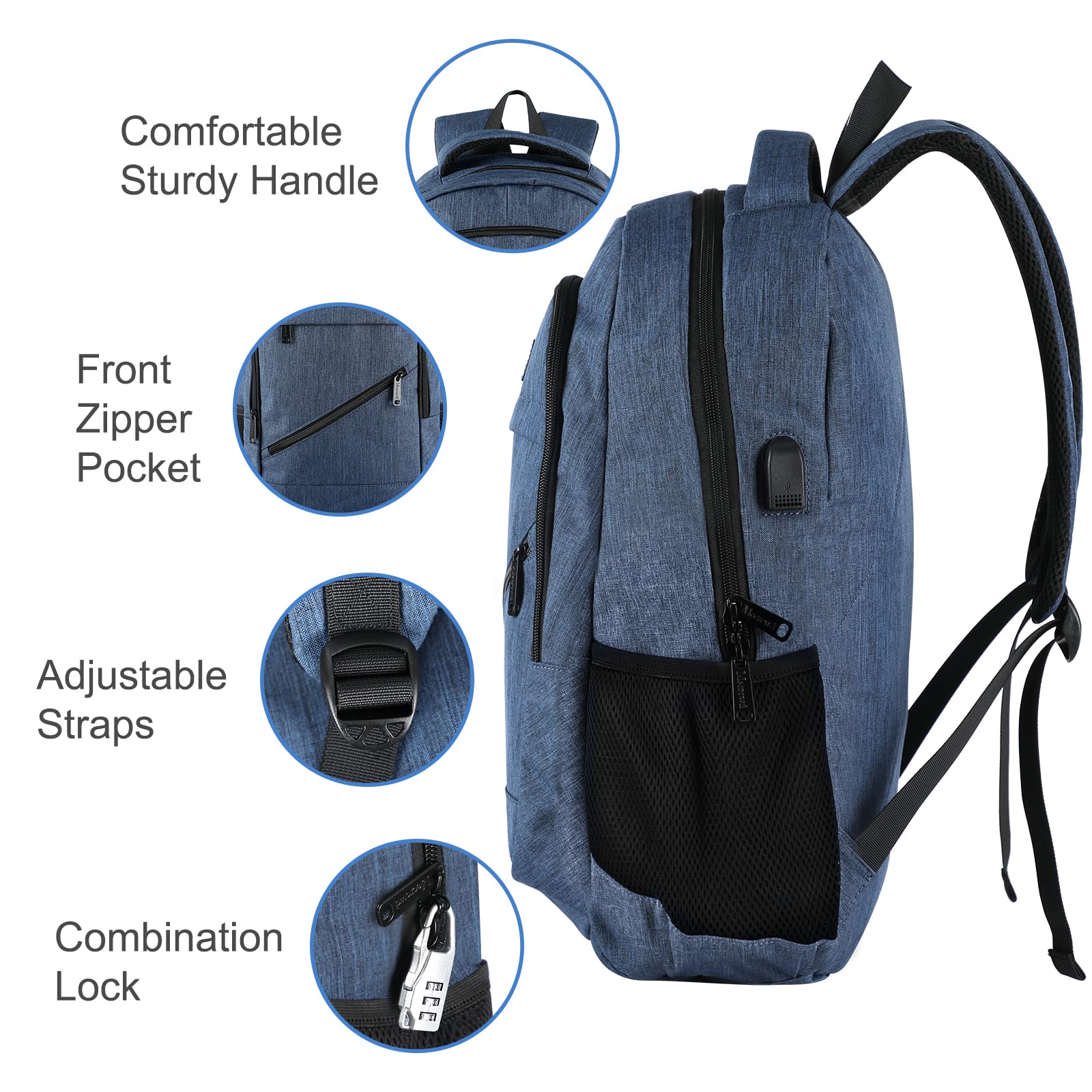 Anti-Theft Laptop Backpack for Men with USB Charging Port - 15.6 Inch Business Travel Backpack for Work, School & Commuting - Durable Water-Resistant College Backpack (Blue) - Perfect for Office, Campus & Daily Use