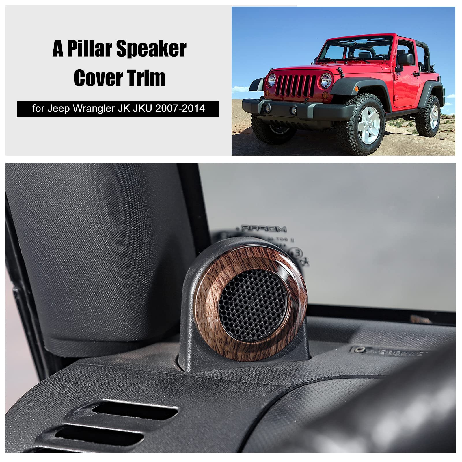 Wood Grain Car Pillar Speaker Cover Trim Stickers for 2007-2014 Jeep Wrangler JK JKU - Interior Decoration Accessories - Perfect for Off-Roading & Custom Car Upgrades