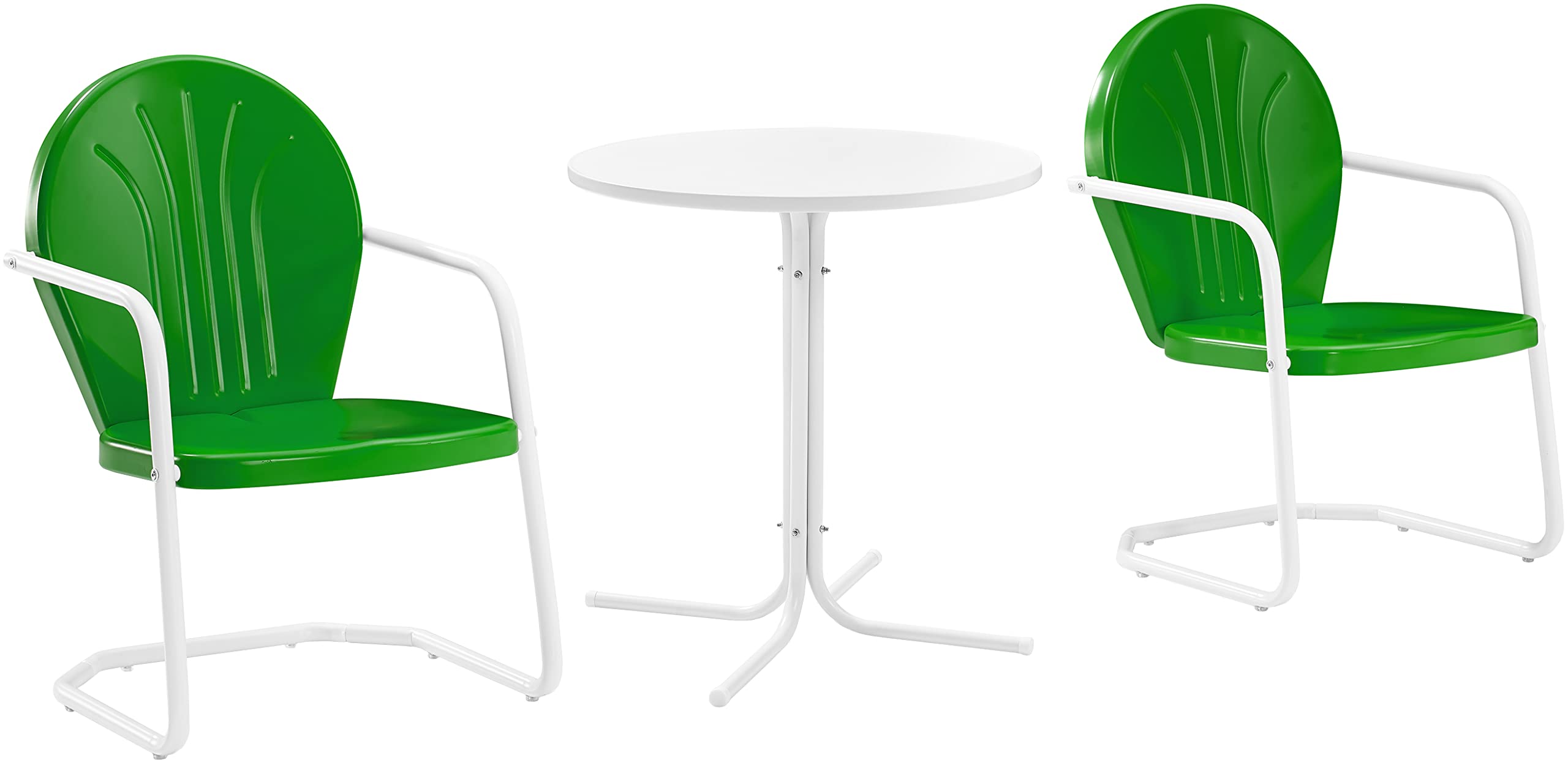 Vintage Style Griffith 3-Piece Outdoor Bistro Set - Retro Metal Patio Table & Chairs for Garden, Balcony, Porch Dining - Kelly Green & White Gloss Finish - Perfect for Small Space Entertaining & Coffee Mornings