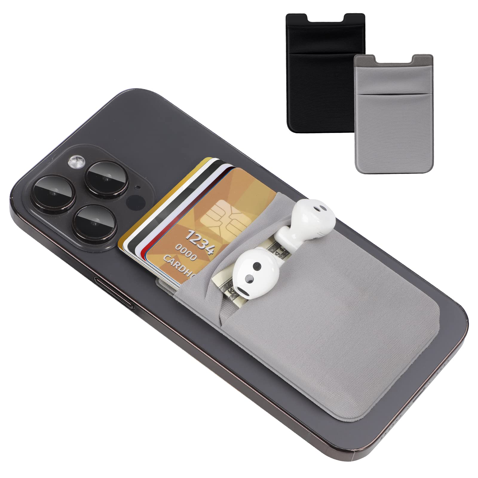 Stick-On Phone Card Holder for iPhone & Android - 2 Pack Slim Wallet for Back of Phone (Gray) | Perfect for Contactless Payments, ID Cards & Everyday Essentials