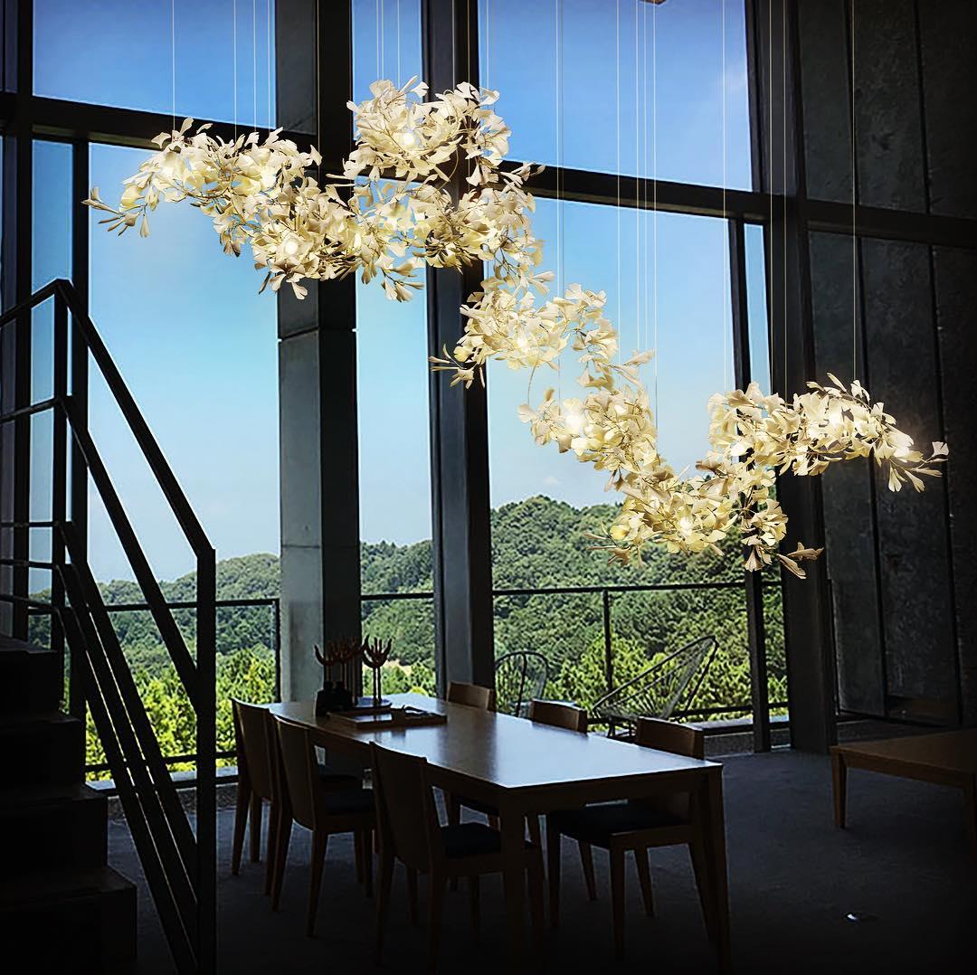 Ginkgo Leaf Chandelier - Elegant Modern Ceiling Light Fixture for Dining Room, Living Room, Bedroom Decoration - Perfect for Home, Hotel, Restaurant Lighting