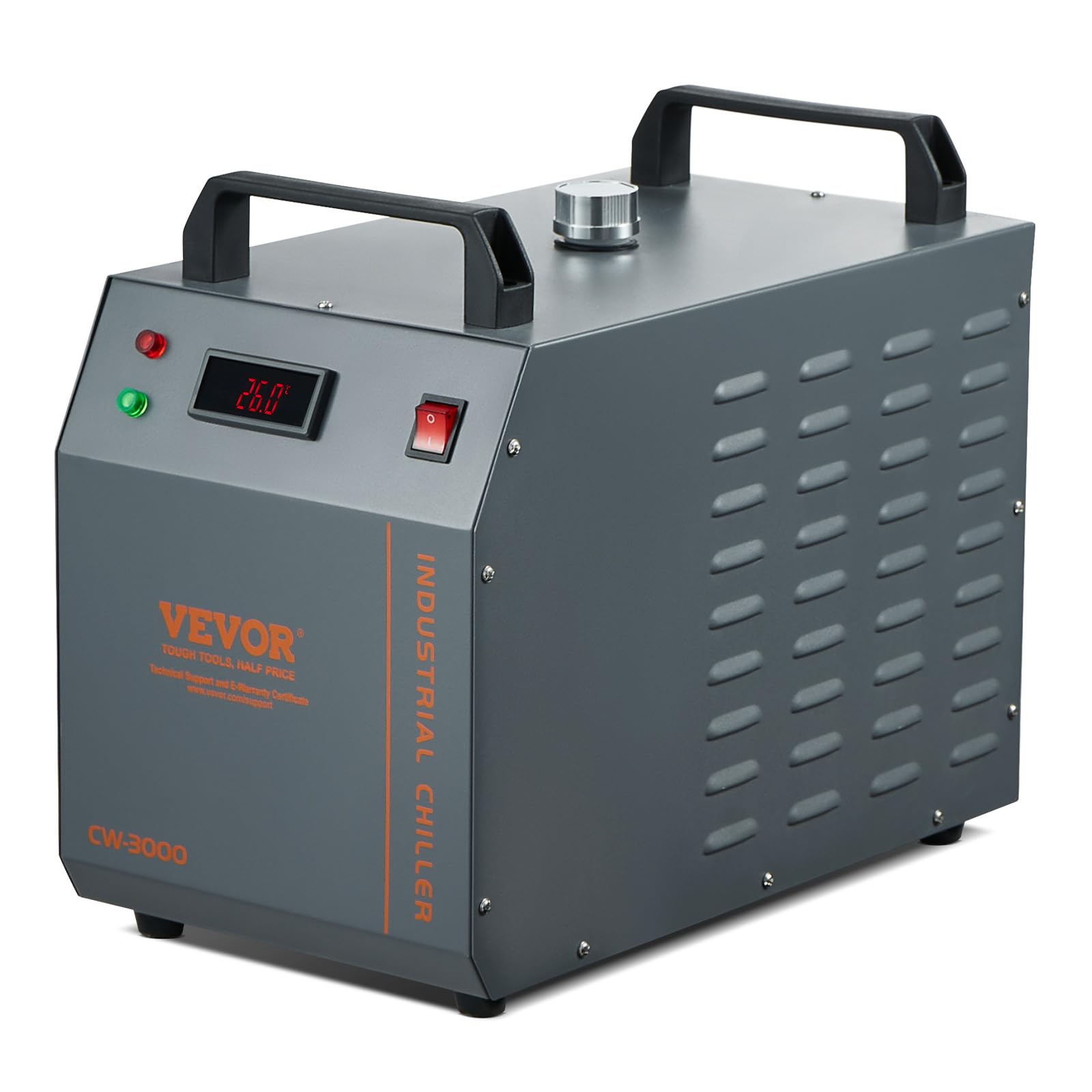 VEVOR CW-3000 Industrial Water Chiller - 80W Air Water Cooling System with 12L Tank & 12L/Min Flow Rate for Laser Engraving Machines | Perfect for CNC, 3D Printers & Industrial Equipment Cooling