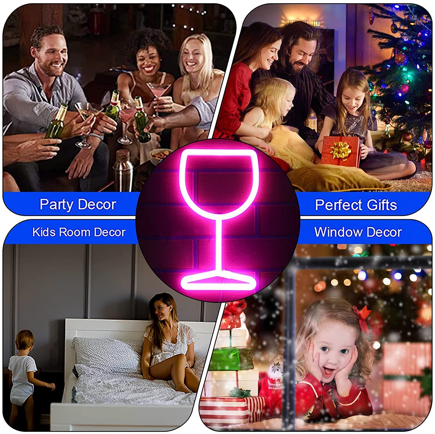 MH Life LED Neon Sign - Wine Cup Wall Light Decor with Battery/USB Power, Pink Acrylic Neon Light for Bedroom, Kids Room, Living Room, Bar & Party | Perfect for Christmas, Wedding & Home Decor Gifts