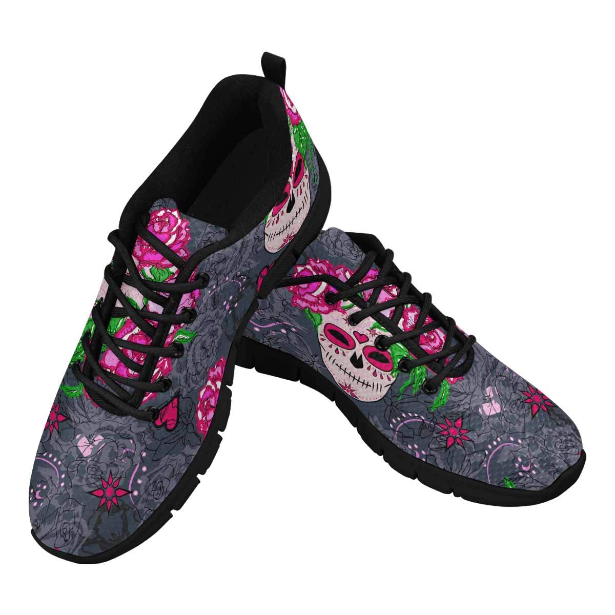 InterestPrint Sugar Skull & Pink Roses Women's Walking Shoes - Lightweight Casual Running Sneakers for Women - Comfortable Gym Workout Shoes & Fashion Streetwear