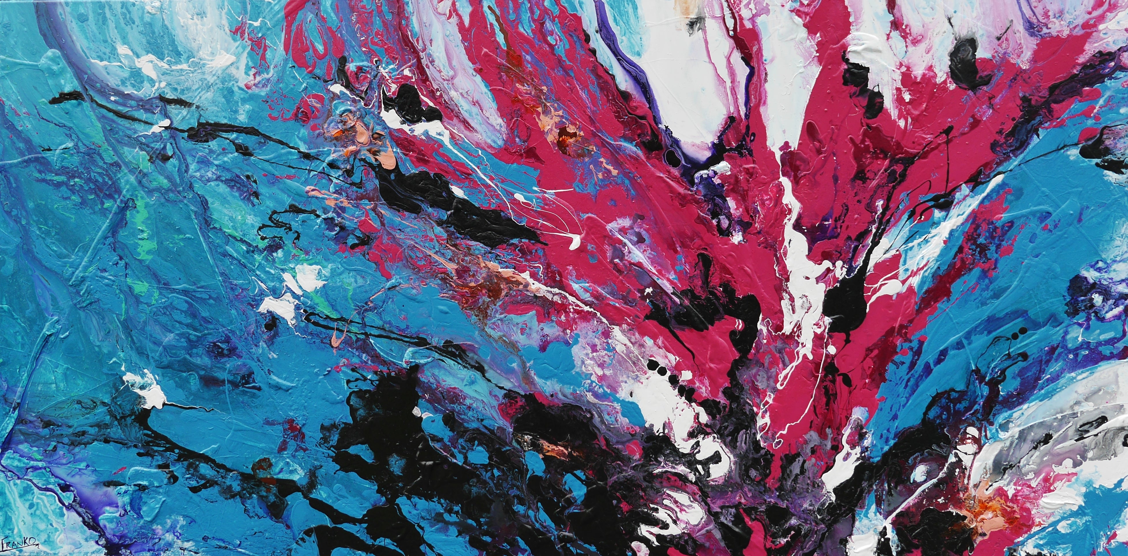 Bloom 240cm x 120cm Blue Pink Textured Abstract Canvas Art - Modern Wall Decor for Living Room, Bedroom & Office