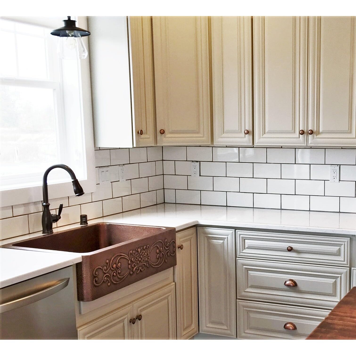 Sinkology SK303-33SC 33 Inch Farmhouse Copper Kitchen Sink - Single Bowl with Scroll Design for Rustic & Modern Kitchens | Perfect for Farmhouse, Cottage & Vintage Style Homes