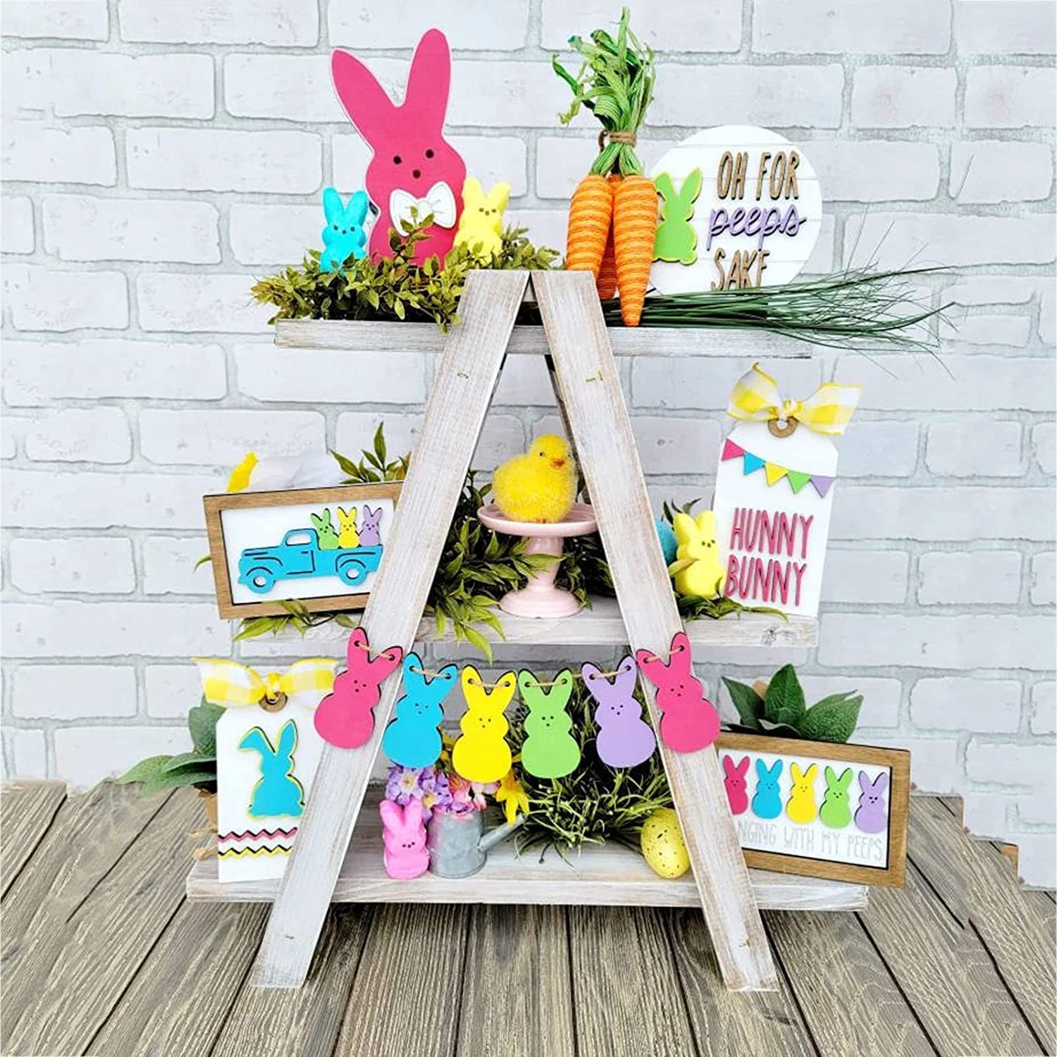 12 Pack Easter Tiered Tray Decor Set - Wooden Bunny Gnomes & Farmhouse Bunny Egg Signs for Indoor Home Decor - Perfect for Easter Tablescapes, Spring Centerpieces, and Rustic Home Styling