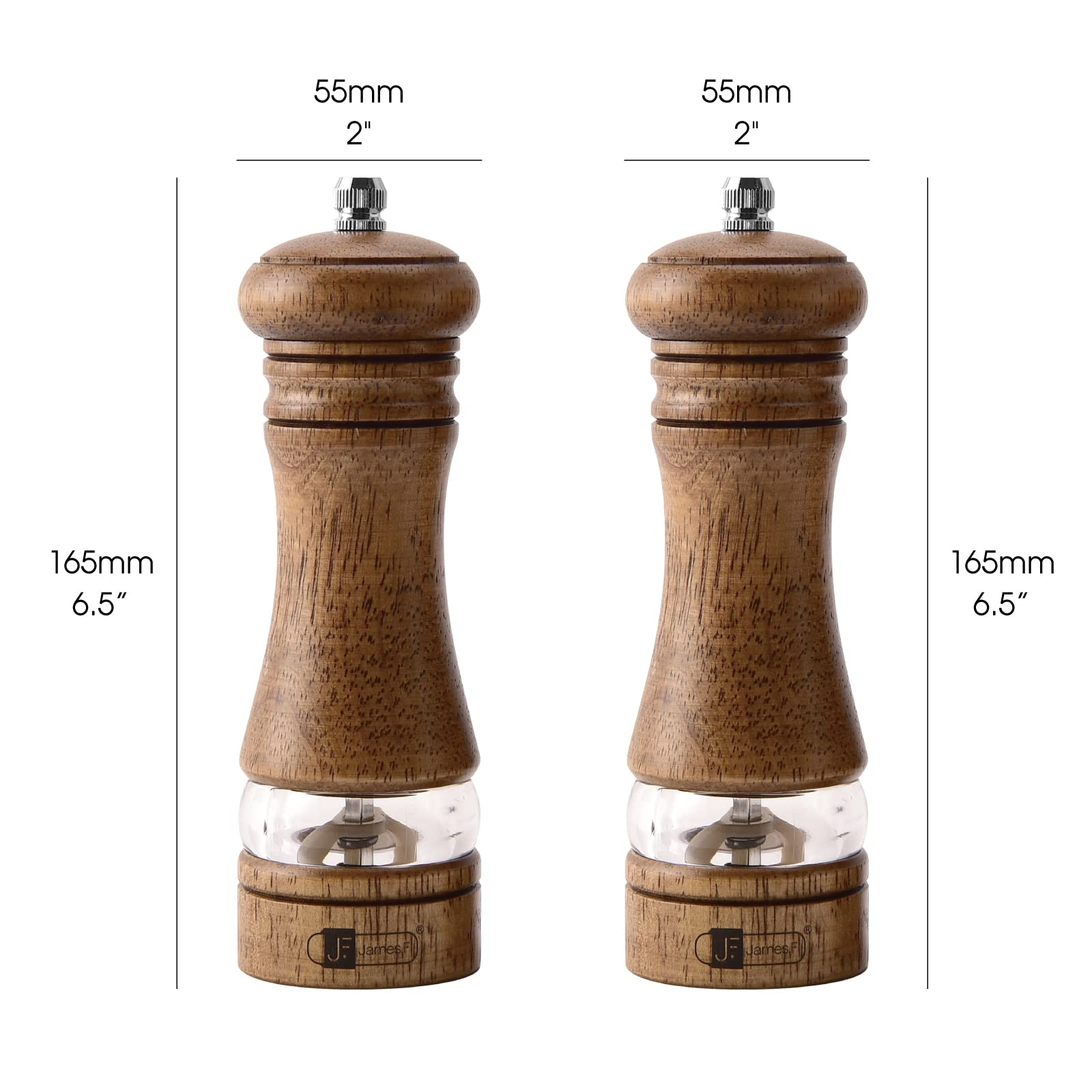 Premium Wooden Salt and Pepper Grinder Set - 6.5