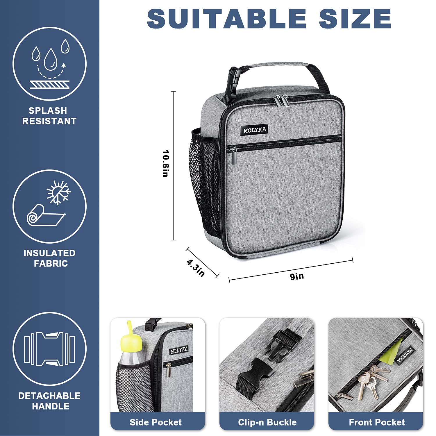 Insulated Lunch Box for Adults - Durable Reusable Lunch Bag with Thermal Protection, Leakproof Tote for Men & Women (Gray) - Perfect for Office, School, Picnics & Outdoor Activities