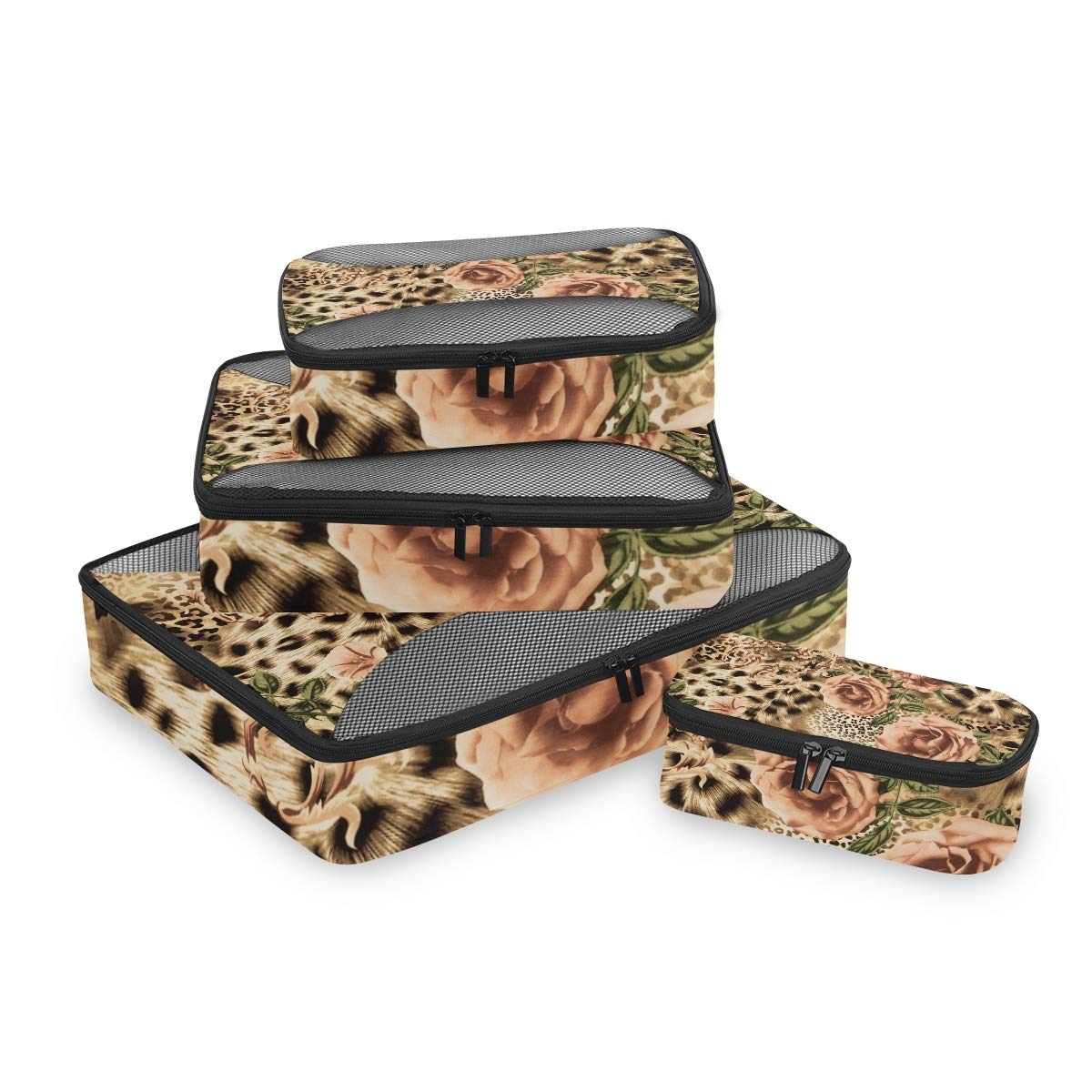 Animal Leopard Print Packing Cubes 4-Piece Set - Mesh Travel Organizers for Luggage & Suitcase Storage | Perfect for Vacation, Business Trips & Weekend Getaways