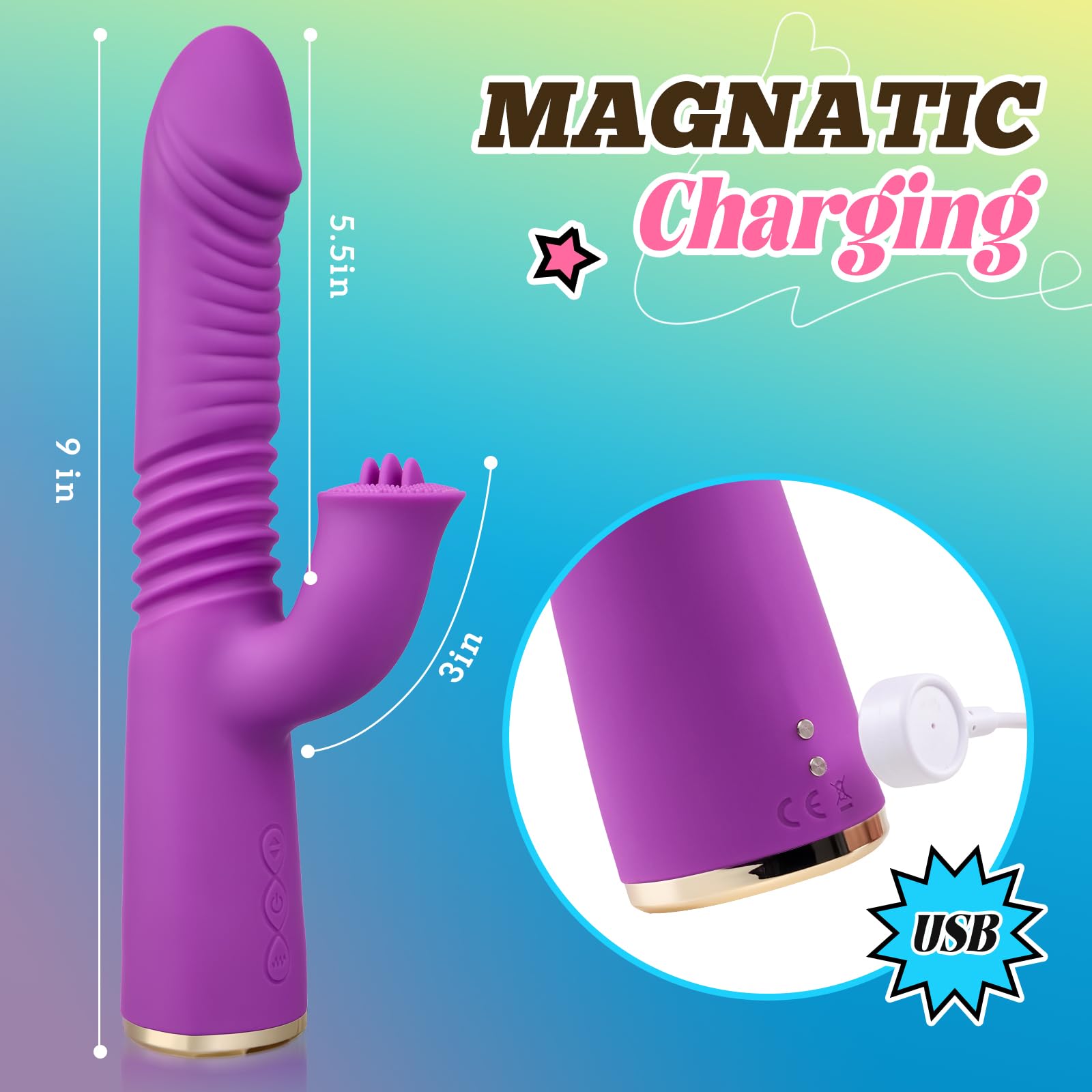 Realistic Thrusting Rabbit Vibrator with 3 Tongue Clitoral Stimulator - 10 Vibration Modes & 3 Thrusting Speeds - Body-Safe Silicone G-Spot Dildo for Women - Perfect for Solo Play, Couples Fun & Bachelorette Parties