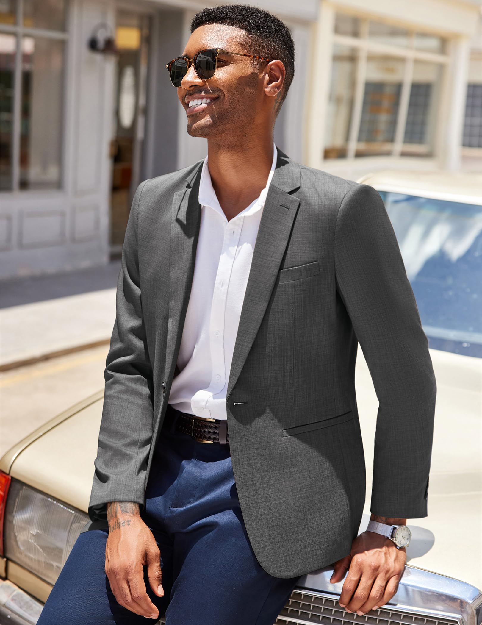 COOFANDY Men's Linen Blazer - Lightweight Summer Suit Jacket for Business & Casual