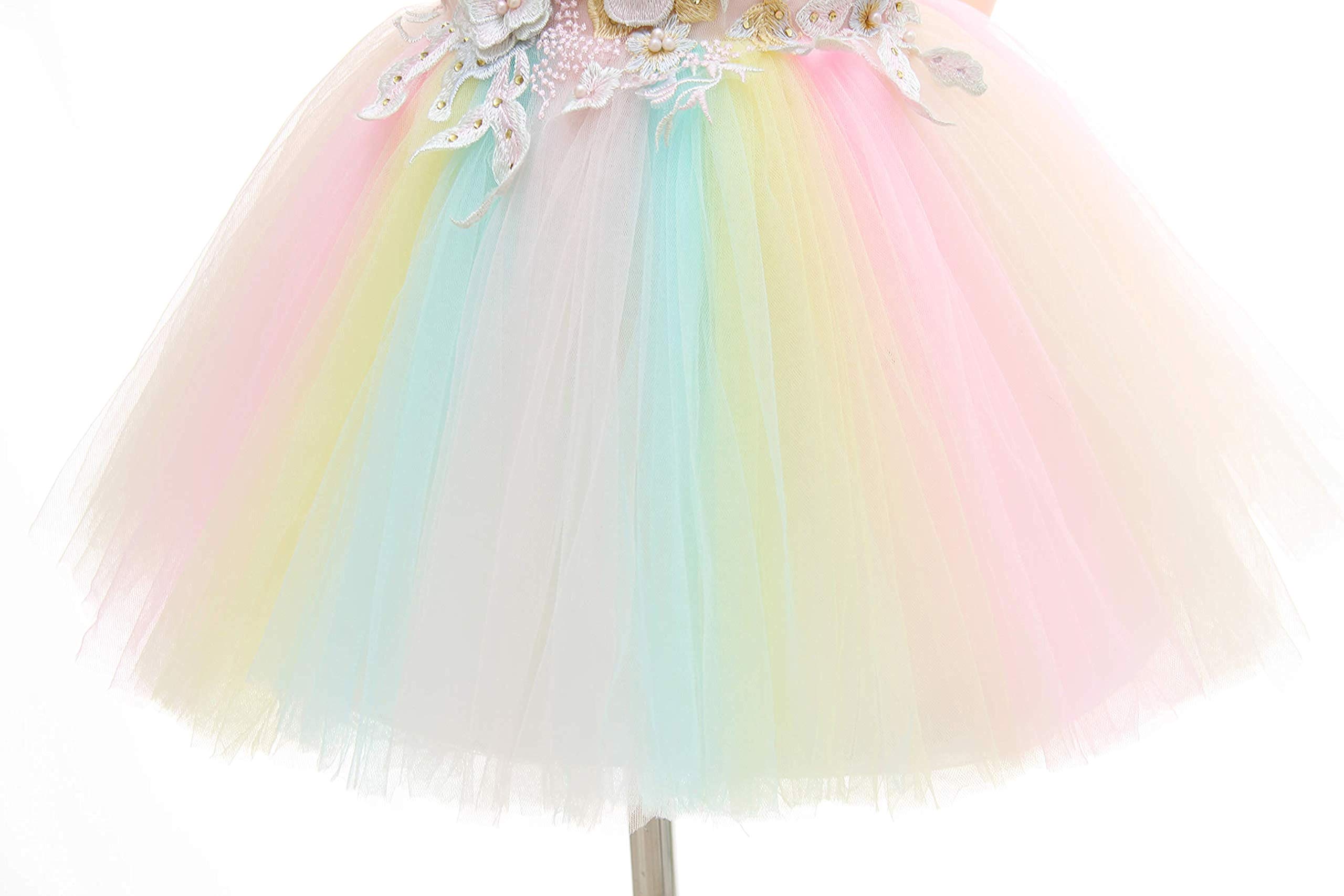 Weileenice Baby Girls Wedding Dress - Rainbow Tulle 3D Embroidery Beading Princess Tutu Dress for Flower Girls, Baptism, First Communion & Special Occasions