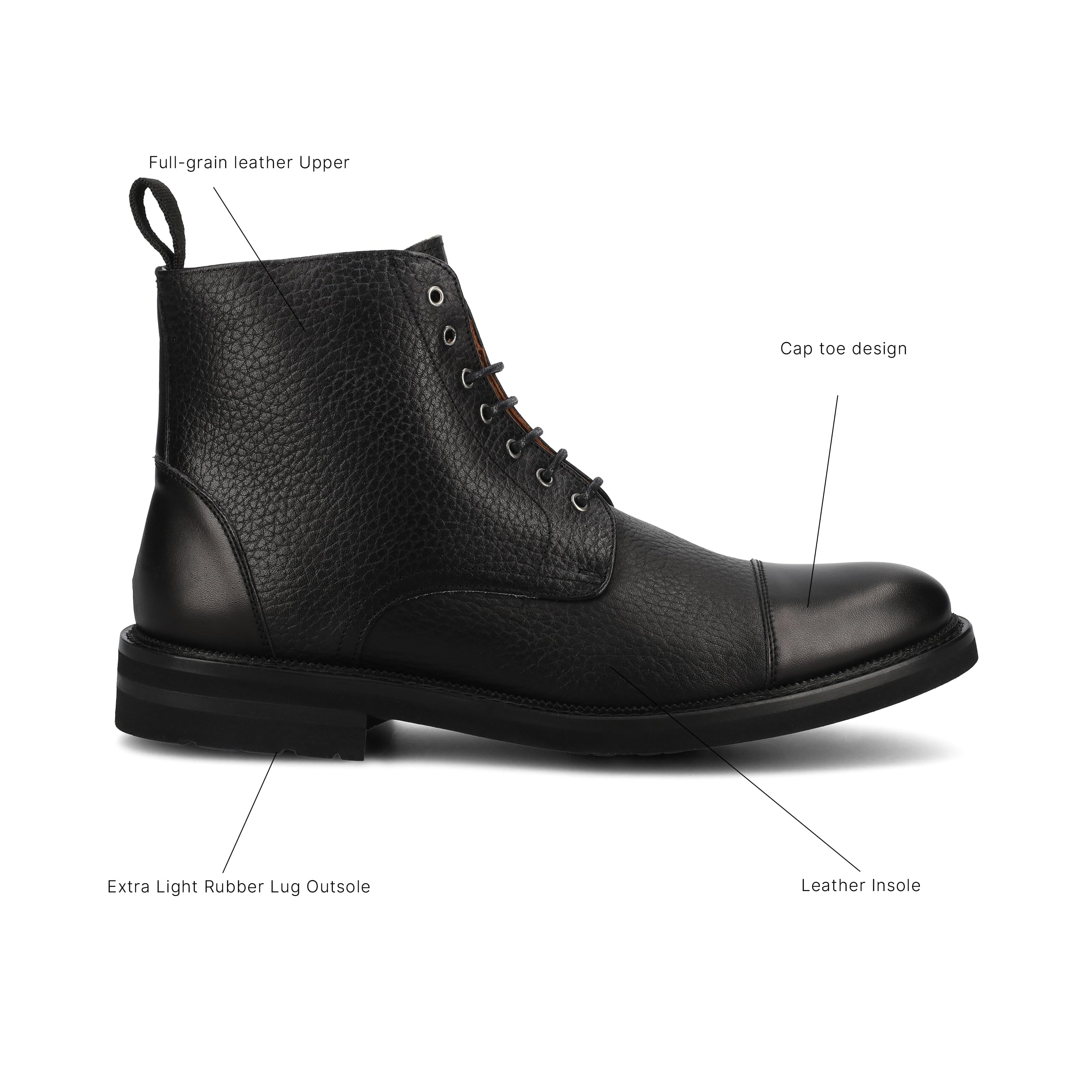 TAFT Rome Full-Grain Leather Men's Cap Toe Dress Boots - Premium Formal & Business Shoes for Office, Weddings & Special Occasions