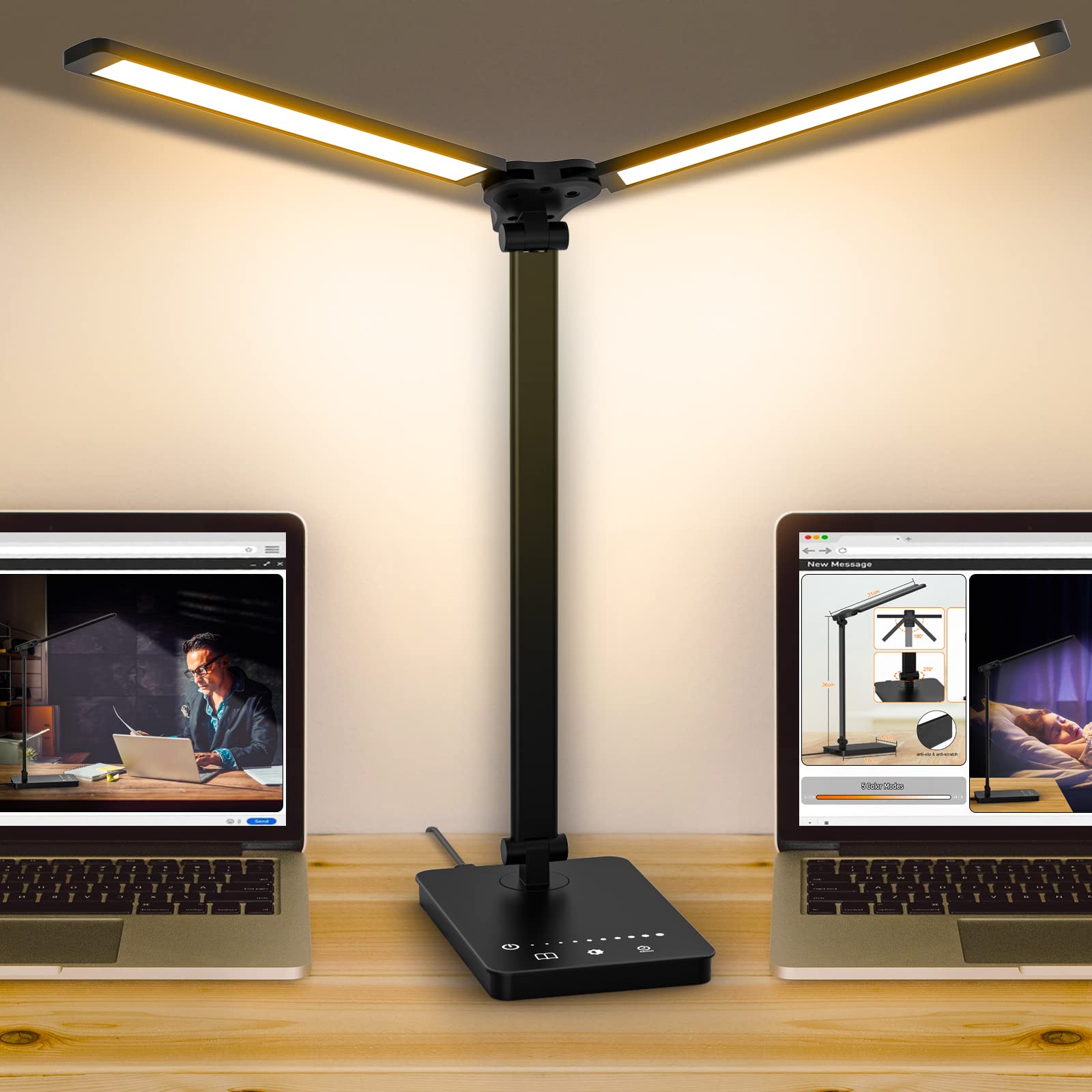 Adjustable Foldable LED Desk Lamp with Double Swing Arm - Dimmable Touch Control Eye-Caring Task Light for Home Office, Study & Craft Work | Perfect for Architects, Students & Remote Workers