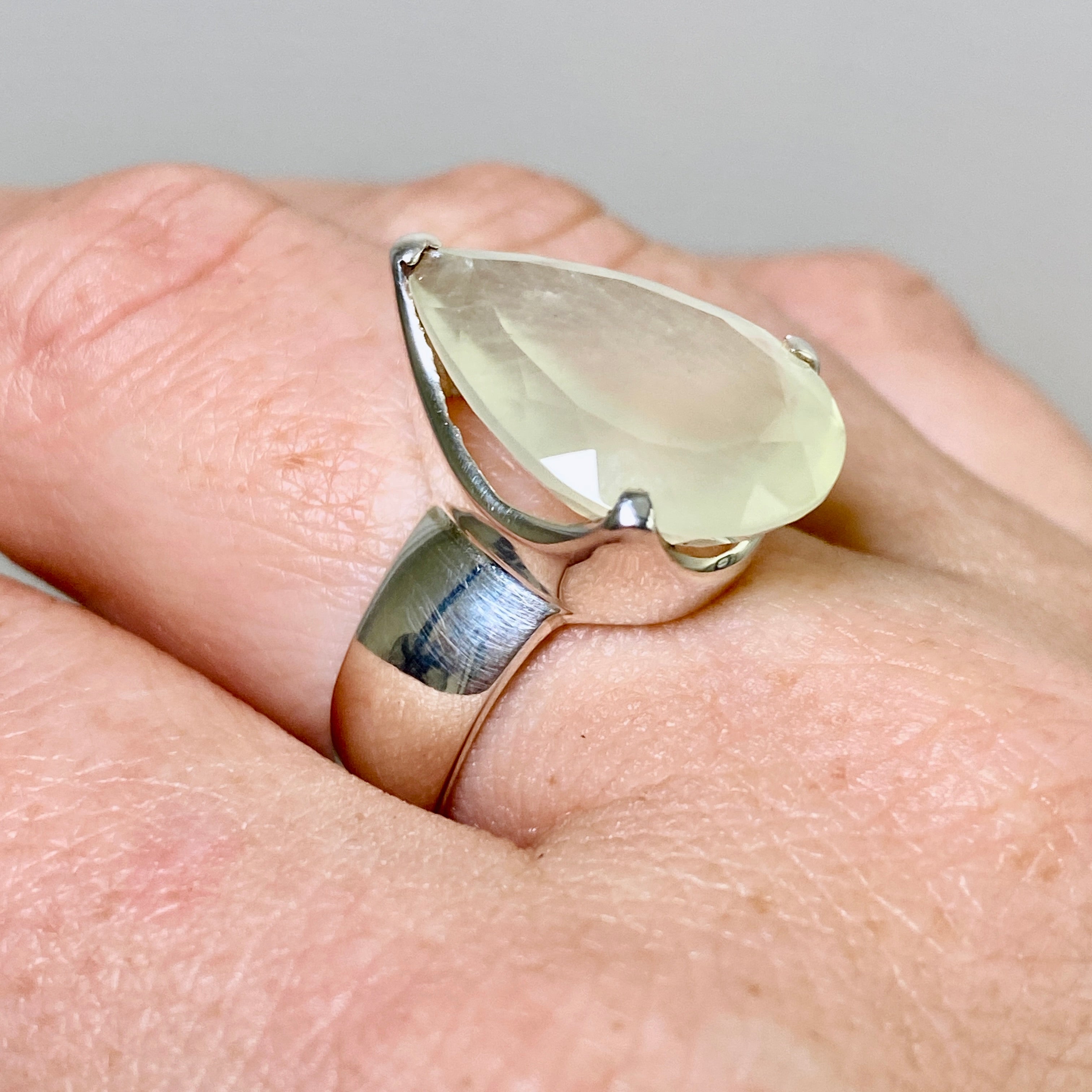 Prehnite Teardrop Faceted Ring Size 8.5 - Dainty Green Gemstone Jewelry for Women - Perfect for Weddings, Parties & Everyday Elegance