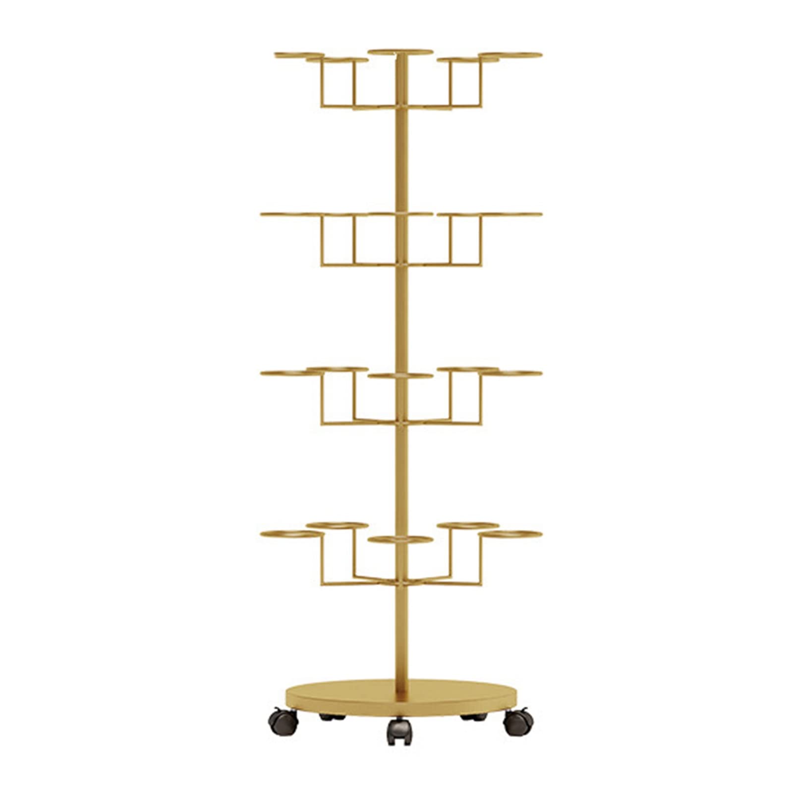 Large Rolling Hat Display Stand - Heavy Duty Metal Floor Rack for Cowboy Hats, Wig Holders & Hat Collections (4-Tier, Gold) - Perfect for Home Decor, Retail Stores & Boutique Displays