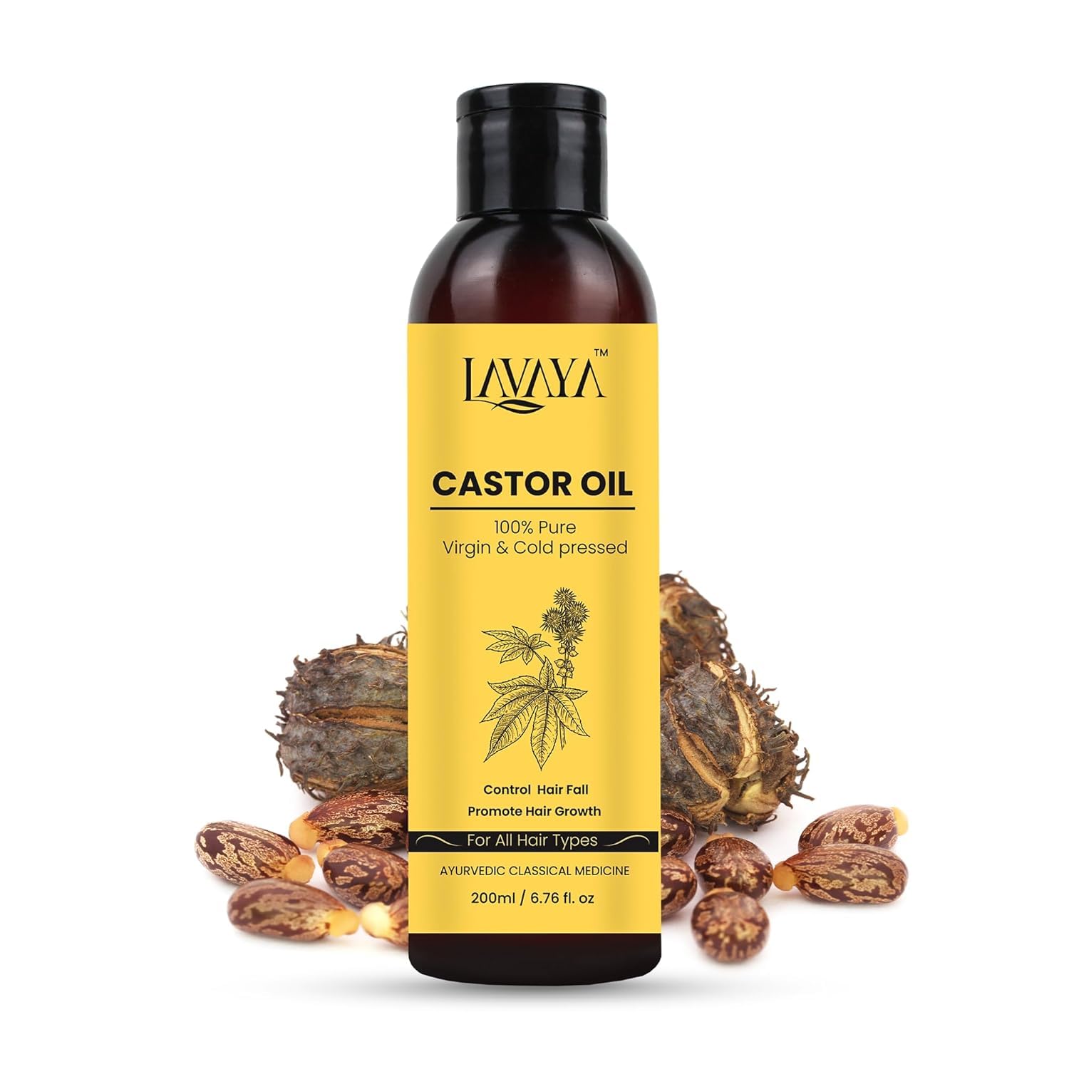 Lavaya® Cold Pressed Castor Oil (Arandi Oil) — 100% Pure & Natural for Hair Growth, Skin Care, Eyelash Care, Moisturizing Dry Skin & Nails | Virgin Grade| Best for Healthy Hair & Skin (200ml) | Perfect for Daily Hair & Skin Routine, DIY Beauty Treatments & Natural Remedies