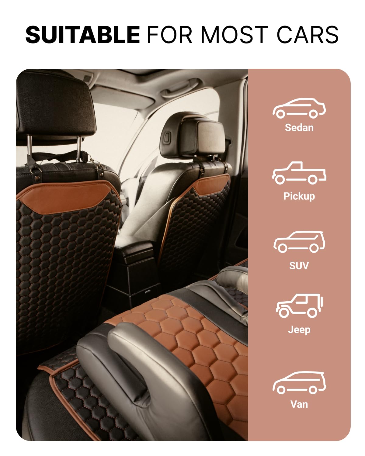 Premium Leather Car Seat Protector for Back Seat - Waterproof & Non-Slip Back Seat Cover for Kids - Car Kick Mat Protects from Scratches & Dirt - Universal Fit for Most Vehicles - Perfect for Family Road Trips & Daily Commutes