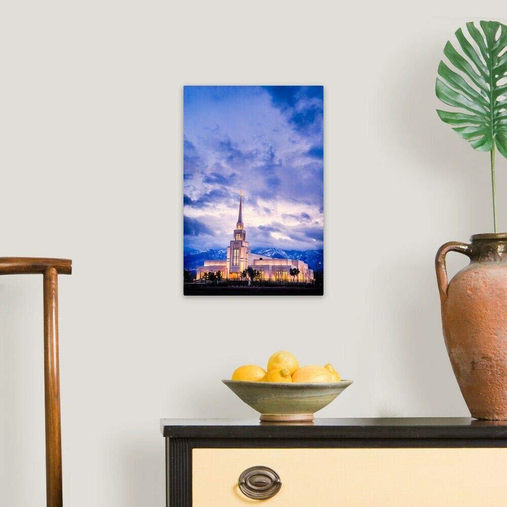 Gila Valley Arizona Temple Canvas Wall Art Print - Framed Arizona Landscape Oil Painting Home Decor (20x30 Inch) for Living Room, Bedroom & Office