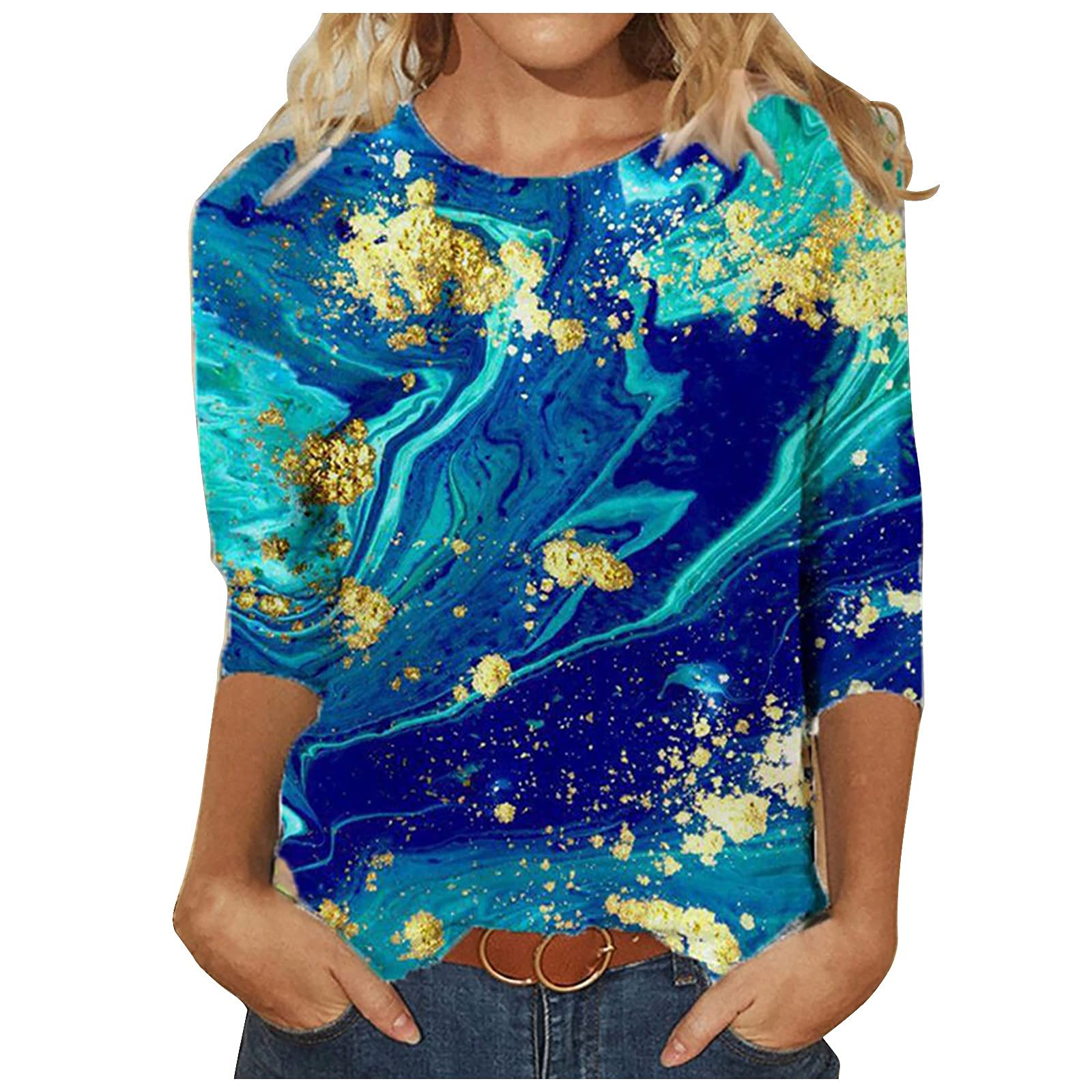 Women's Plus Size Casual Colorful Print Tunic Blouse - Fashion Round Neck Long Sleeve Loose T-Shirt Top for Party, Beach & Everyday Wear | Comfortable & Stylish Outfit