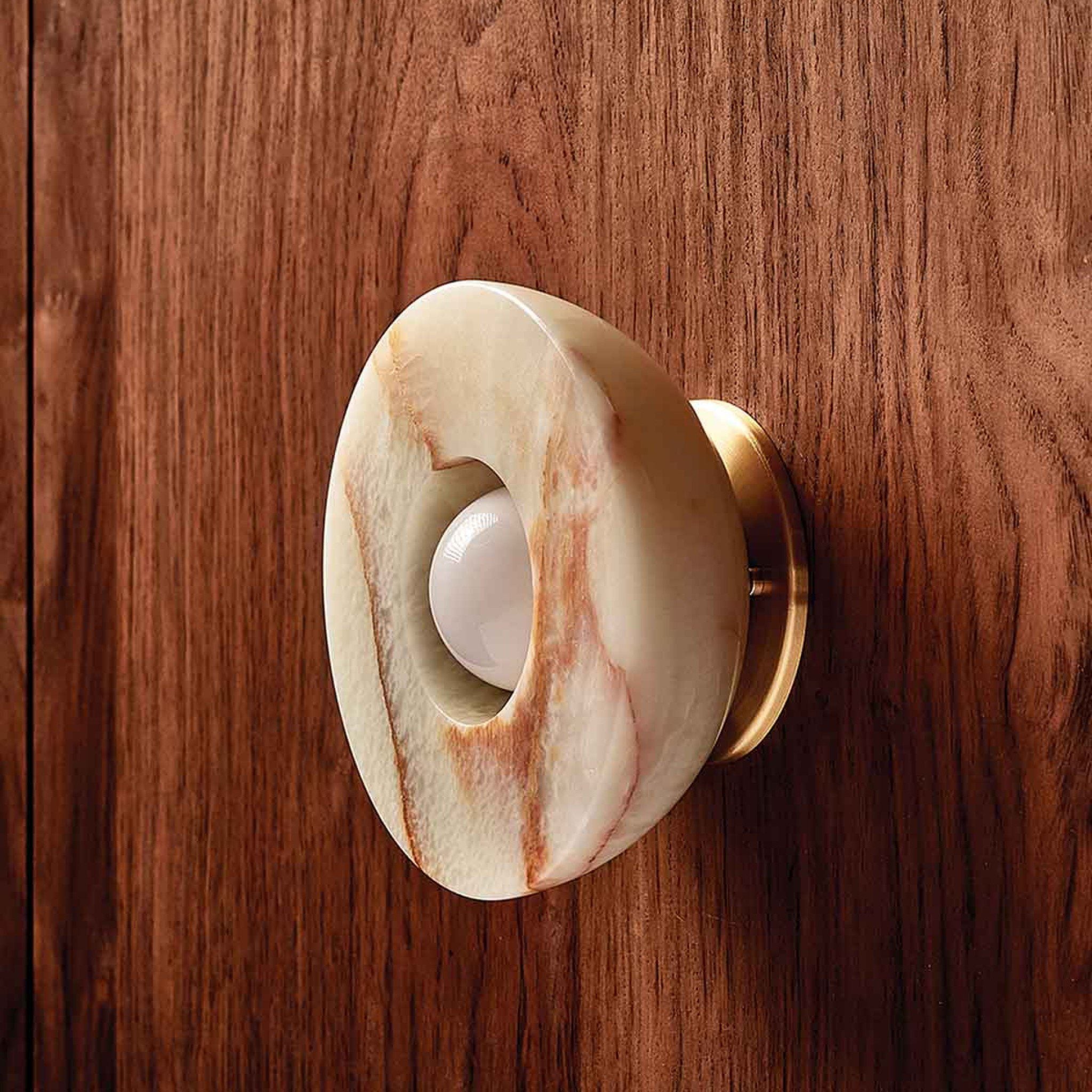PRE ORDER MARZ DESIGNS Aurelia Surface Sconce - Jade Onyx & Brass Wall Light Fixture for Bedroom, Living Room, or Hallway Lighting
