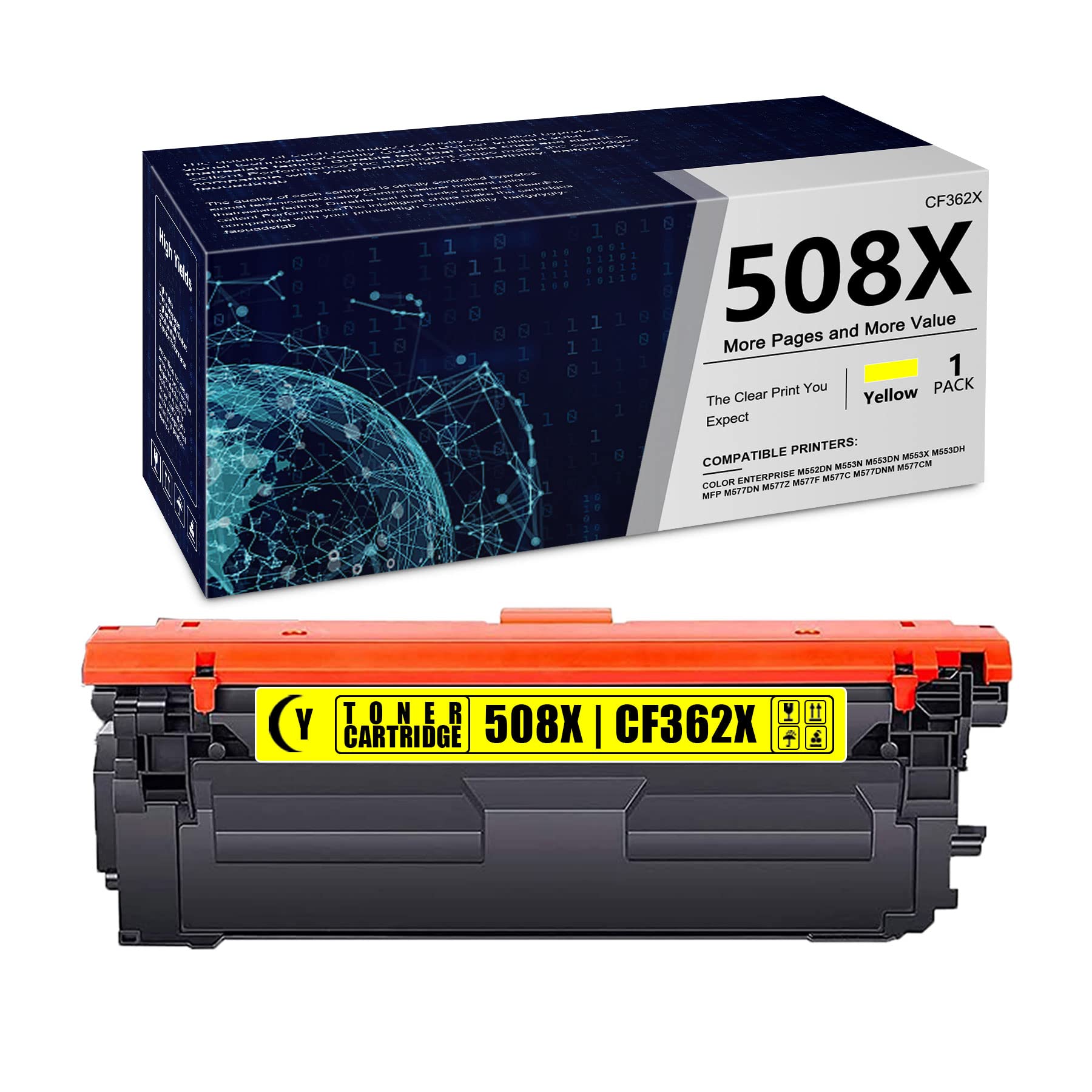 ZEOSEROE Yellow 1 Pack Compatible 508X | CF362X Toner Cartridge - Replacement for HP Color Enterprise M552dn M553n M553dn M553x M553dh MFP M577dn M577z M577dnm M577cm Printer (508A CF362A) - Ideal for Office Printing, High Volume Documents & Professional Color Output