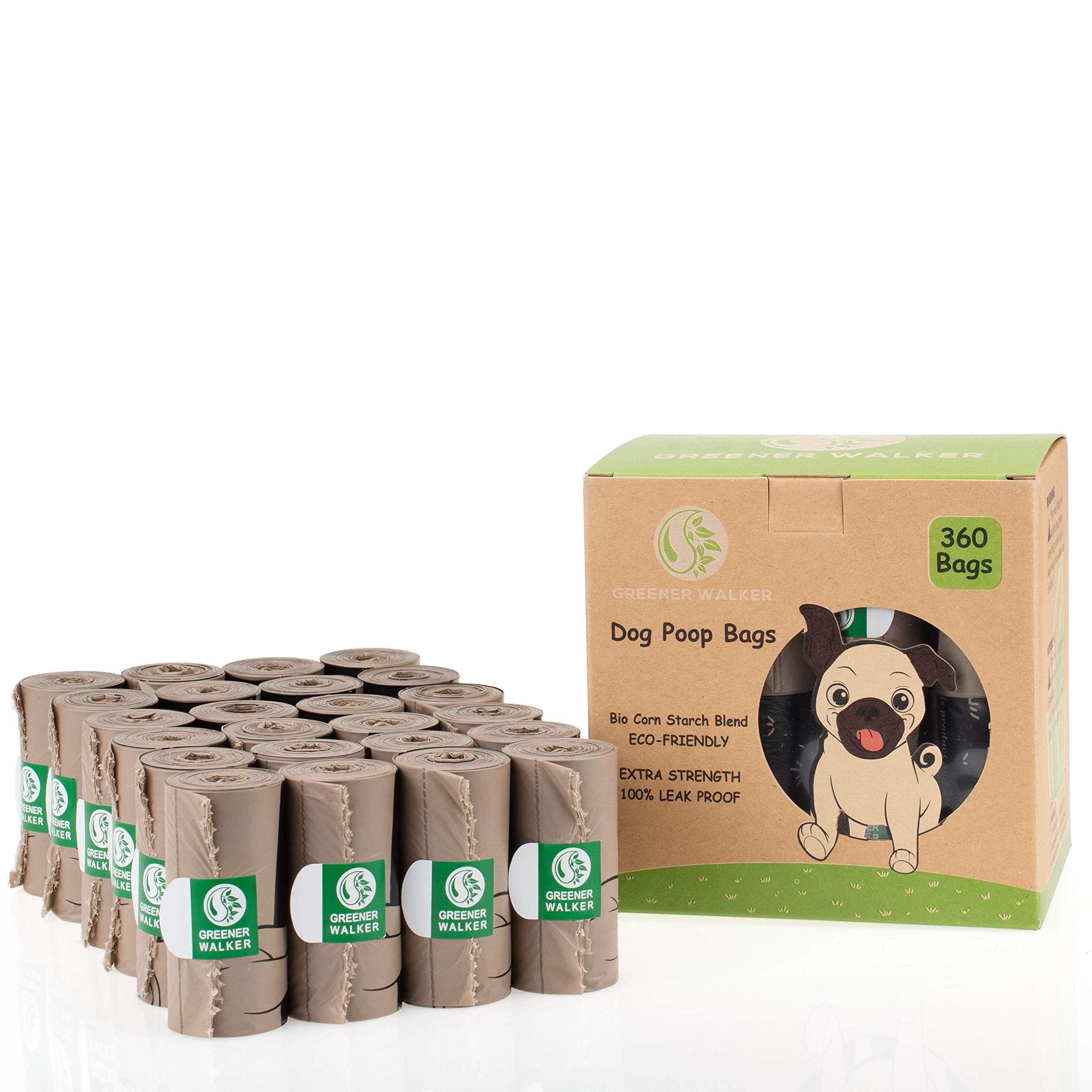 GREENER WALKER 360 Extra Thick Biodegradable Dog Poop Bags - 100% Leak Proof & Strong Dog Waste Bags for Small & Large Dogs (Brown) - Perfect for Park Walks, Hiking & Backyard Cleanup