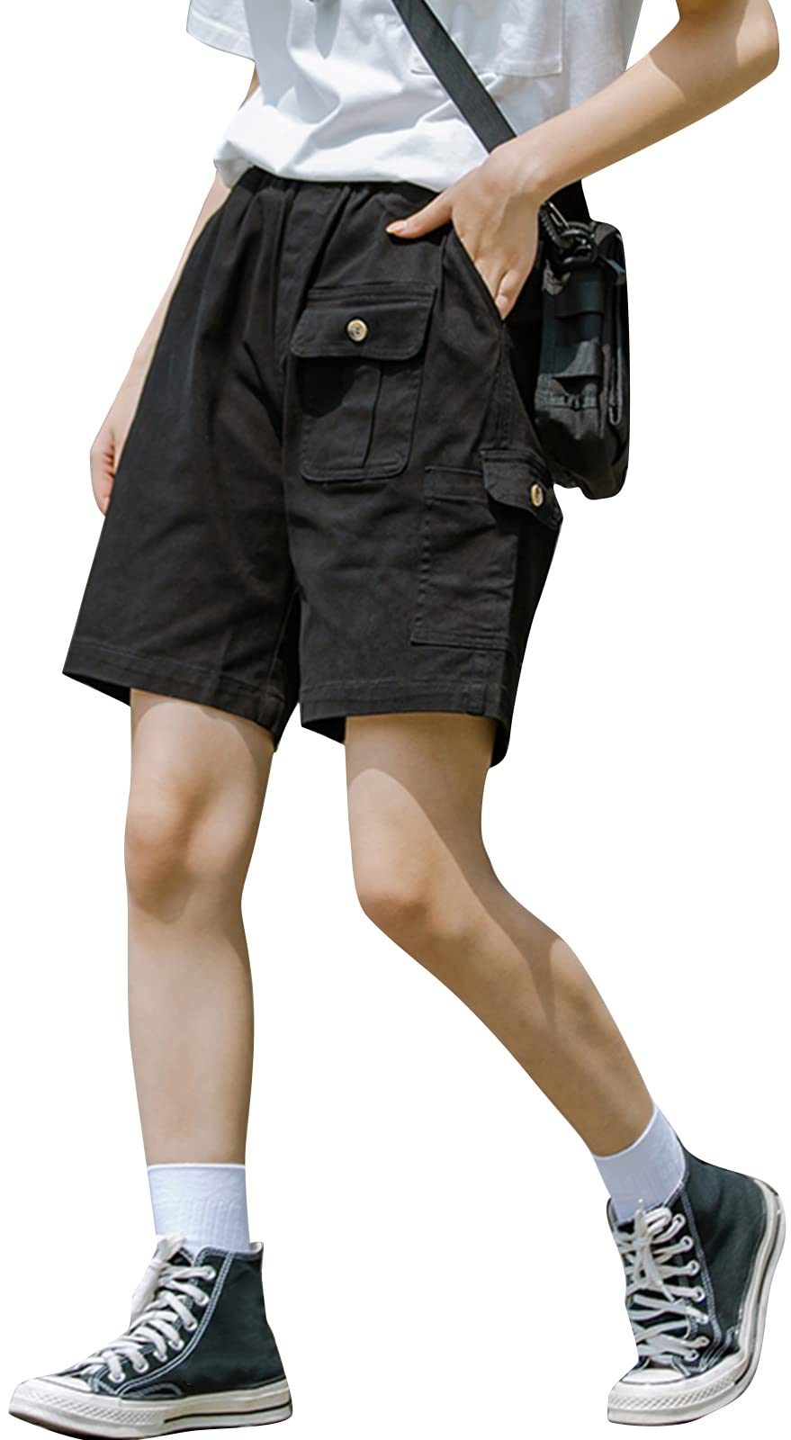 NAWONGSKY Women's Utility Cargo Shorts - High Waist Stretch Casual Short Pants with Pockets for Hiking, Travel & Outdoor Activities